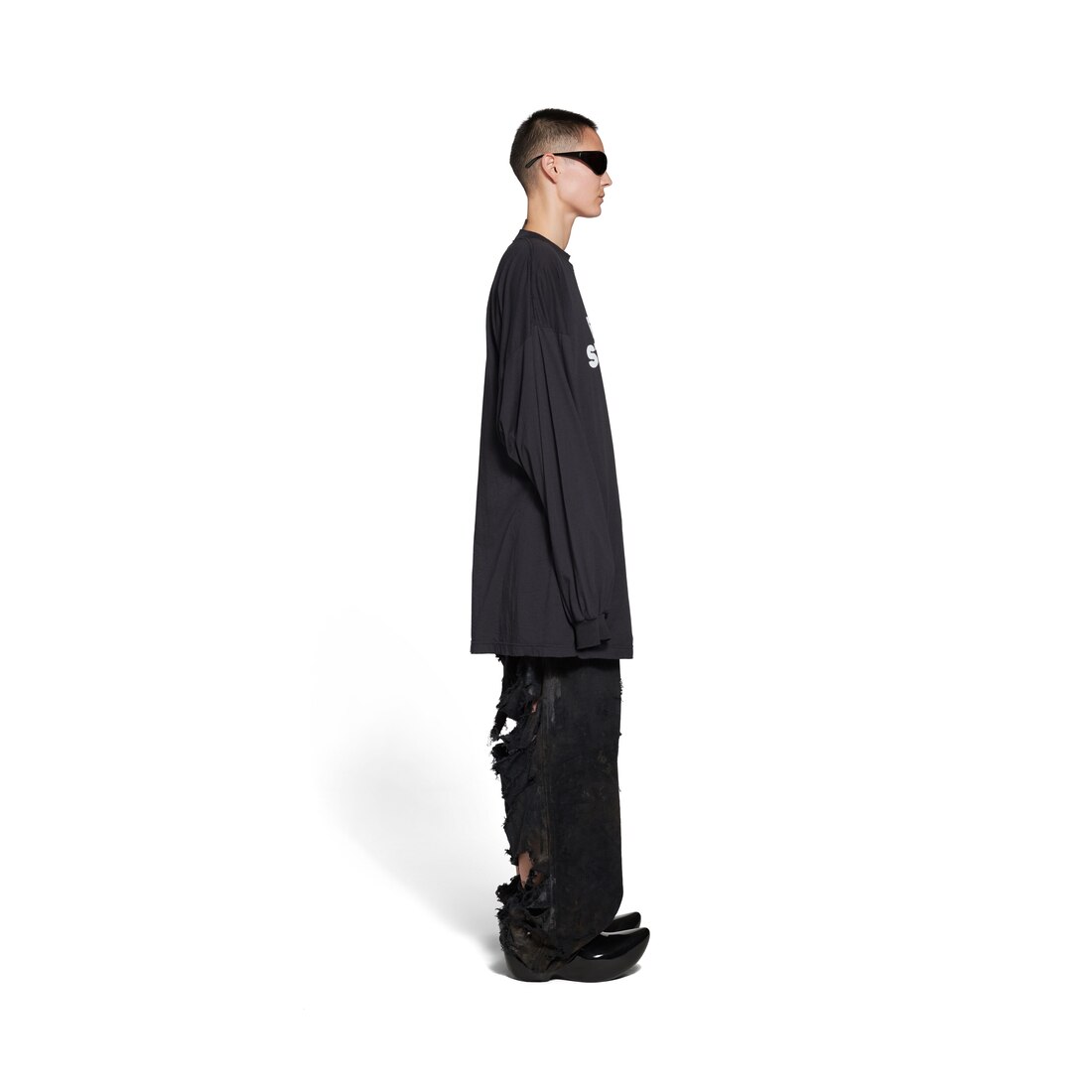 Styling Hotline Long Sleeve T-shirt Oversized in Black Faded