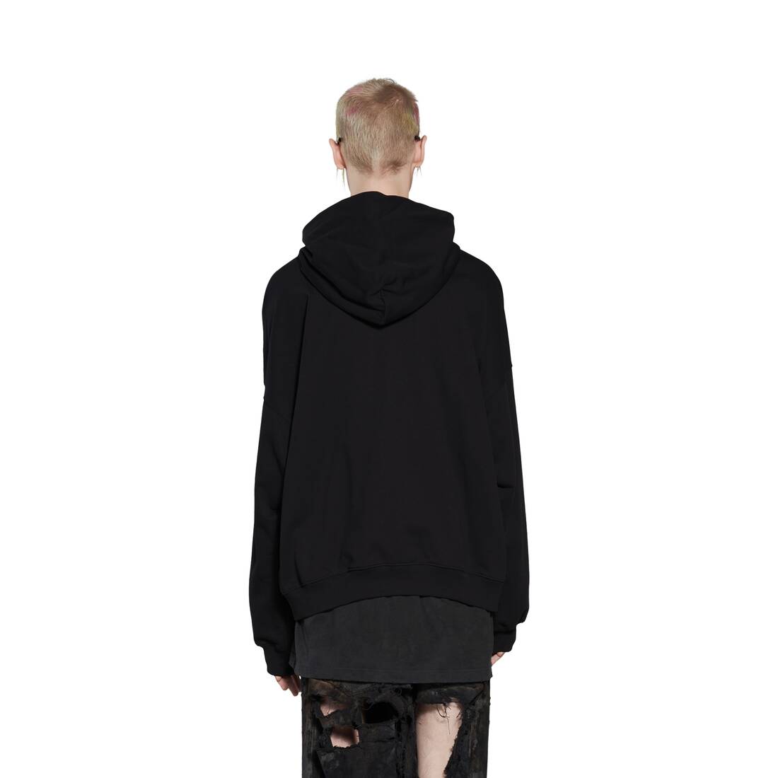Balenciaga Ripped Oversize Logo Hoodie in Black