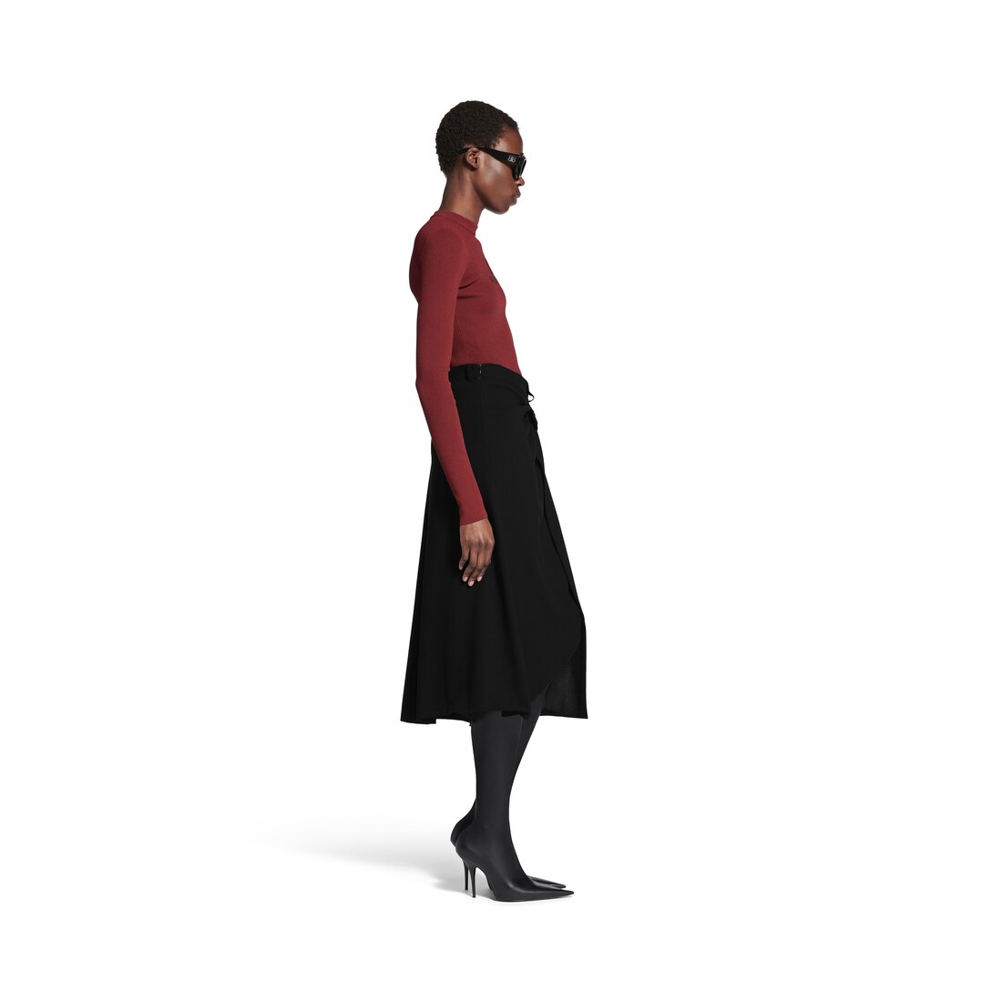 【関税込＆追跡】BALENCIAGA テーラード ミディスカート ホワイト の ウィメンズ ドレープ テーラード スカート
