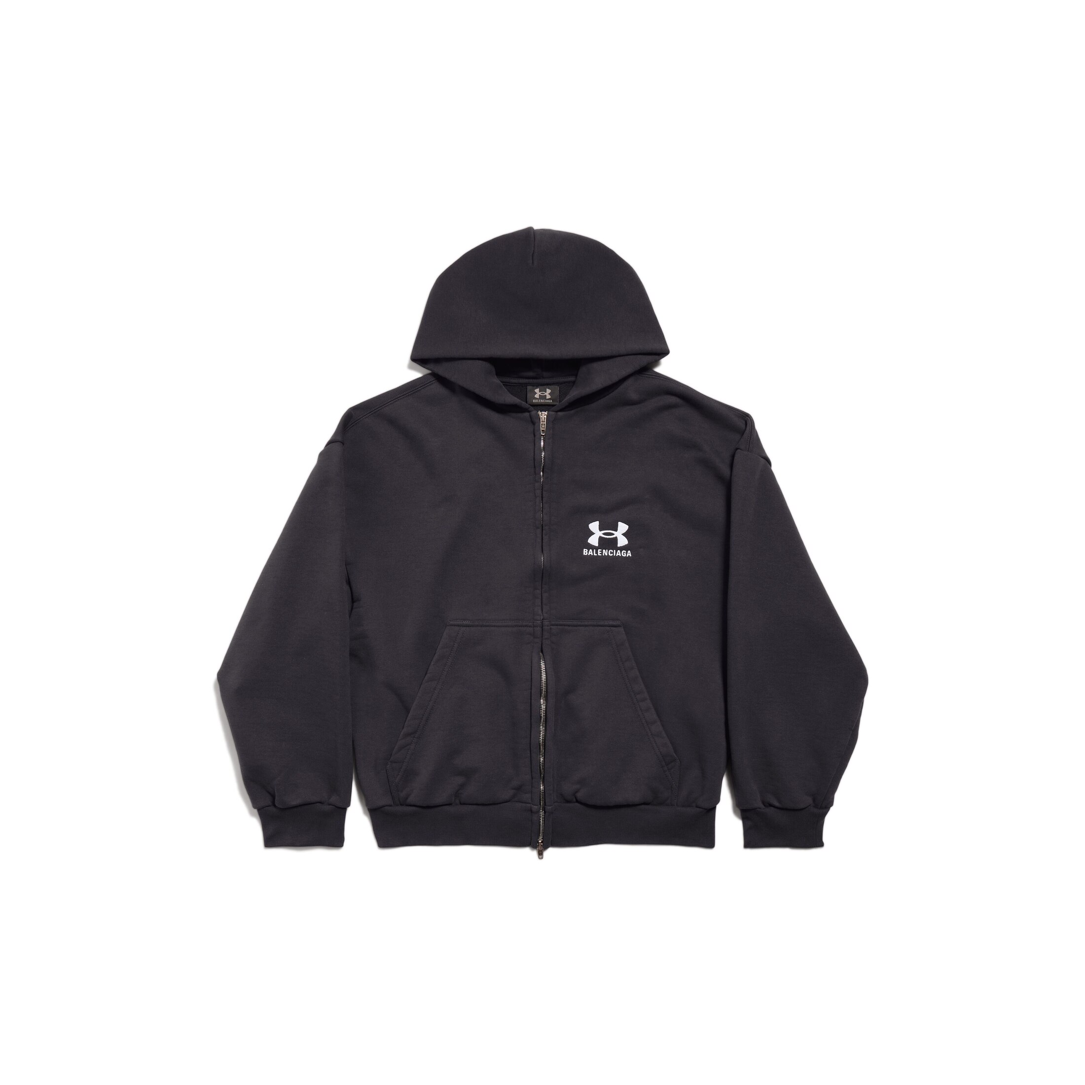 Balenciaga Under Armour Zip-Up Hoodie Regular Fit - Black - Unisex - M - Main Material: 100% Cotton - Embroidery: 100% Polyester