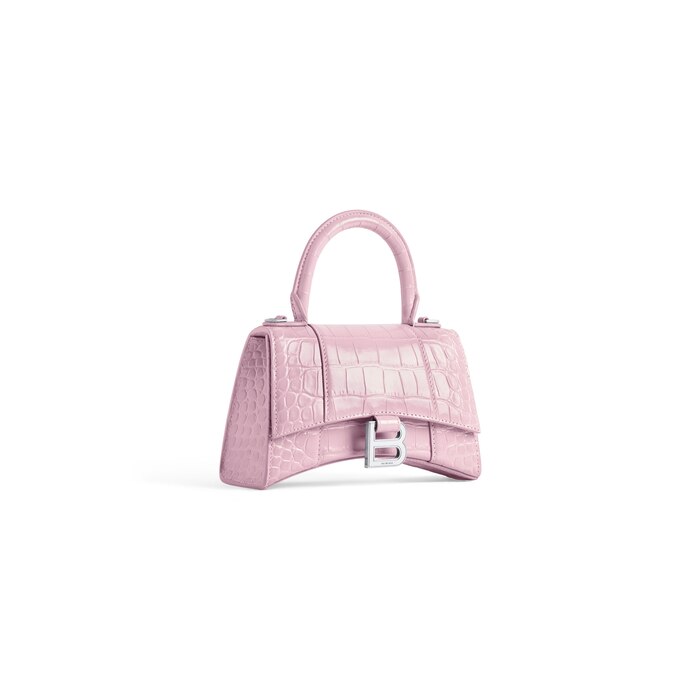 Women's Hourglass Xs Handbag Crocodile Embossed In Pink 