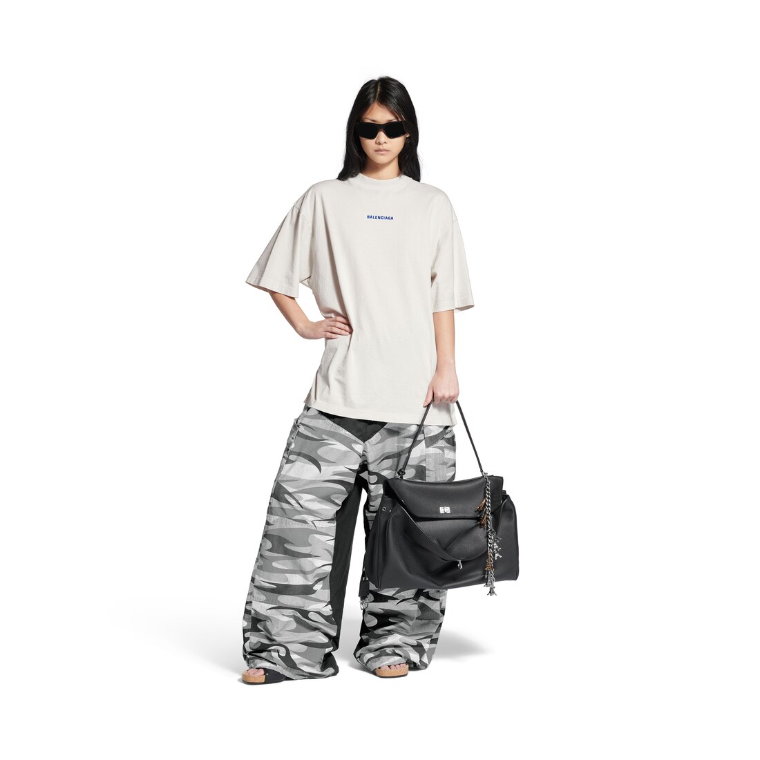 Balenciaga Back T-shirt Medium Fit in Dirty White/blue