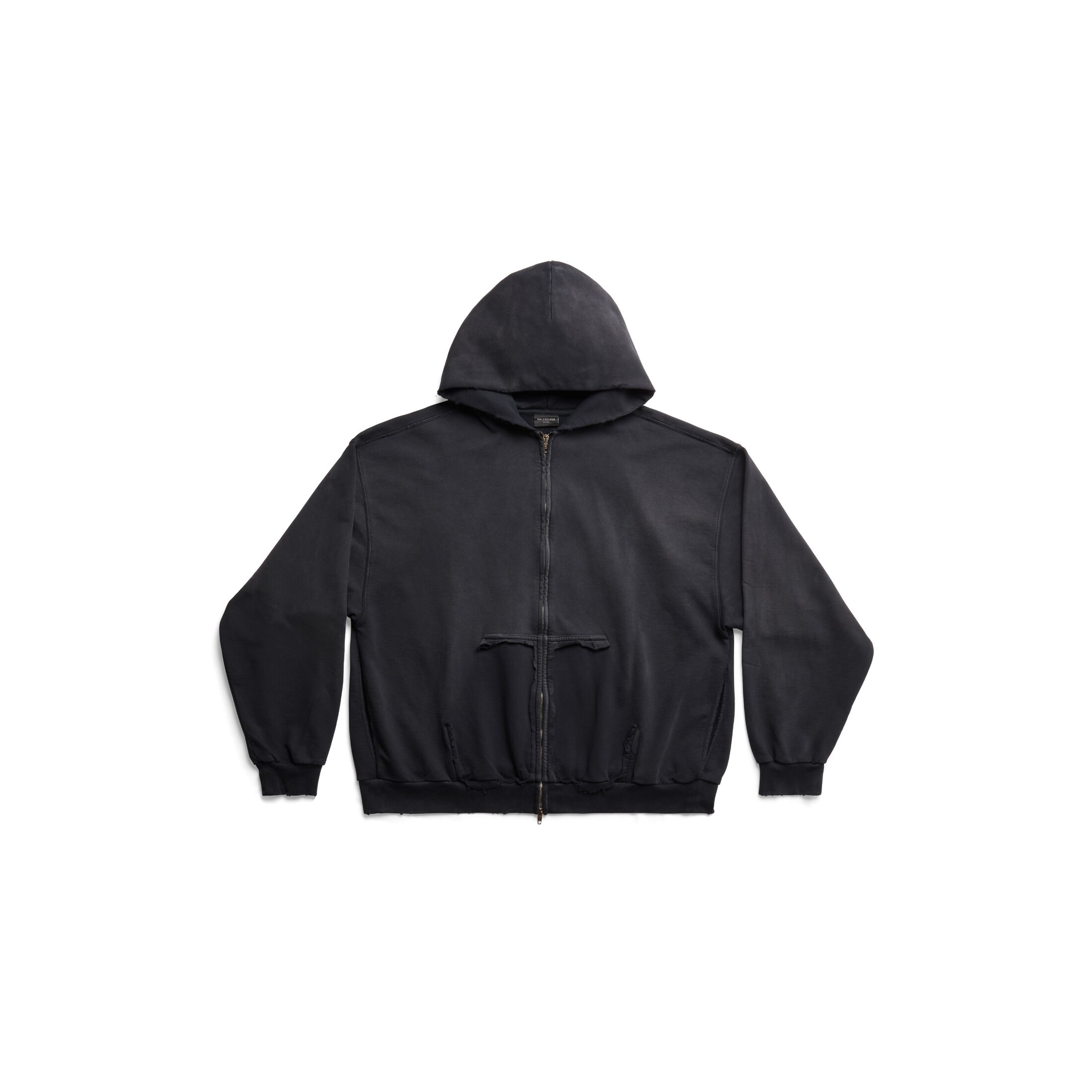 Balenciaga Tape Type Ripped Pocket Zip-Up Hoodie Large Fit - Black - Men's - - Cotton