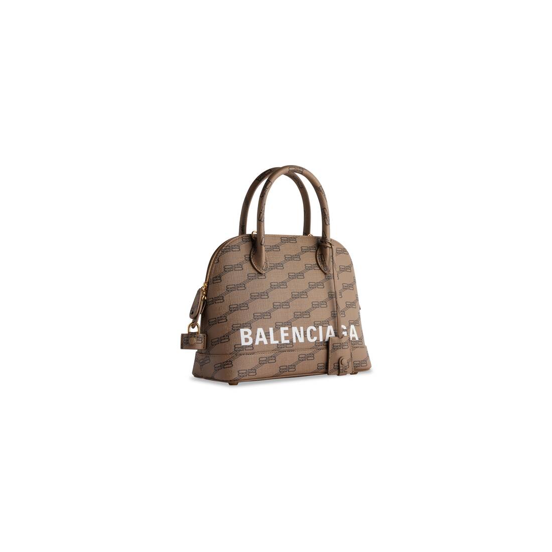 Balenciaga Small Hourglass Beige/Brown Coated Canvas Bag New