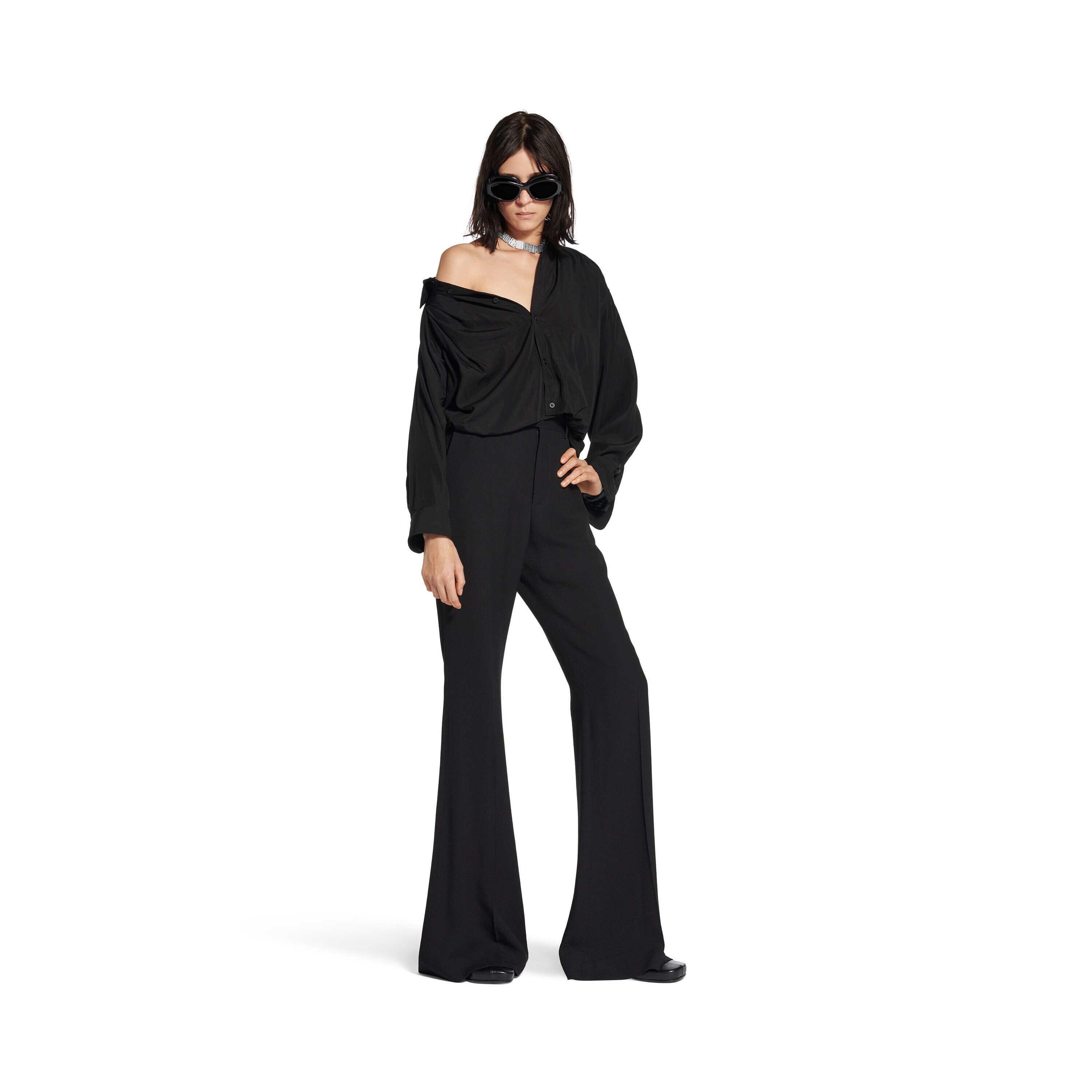 早割 リフト券 Women's One Shoulder Shirt in Black | Balenciaga US サロペット・オーバーオール・オールインワン