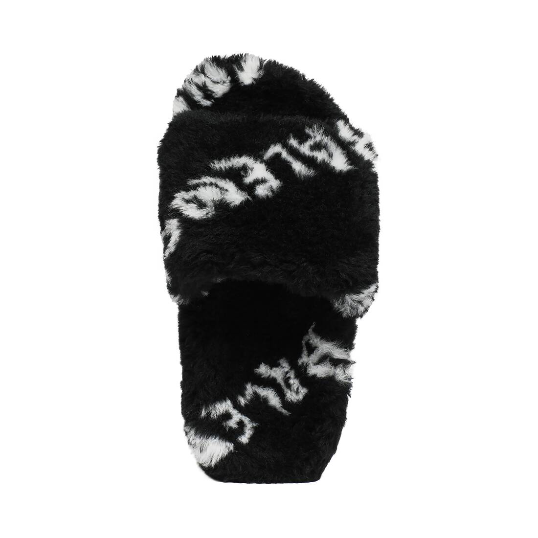 Women's Furry Slide Sandal Allover Logo in Black | Balenciaga US