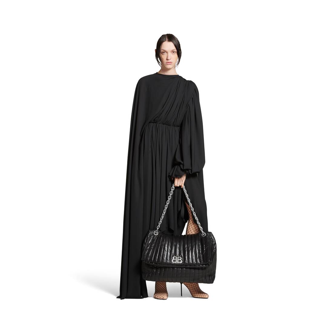Balenciaga Monaco Medium Quilted Chain Shoulder Bag - Black/Silver