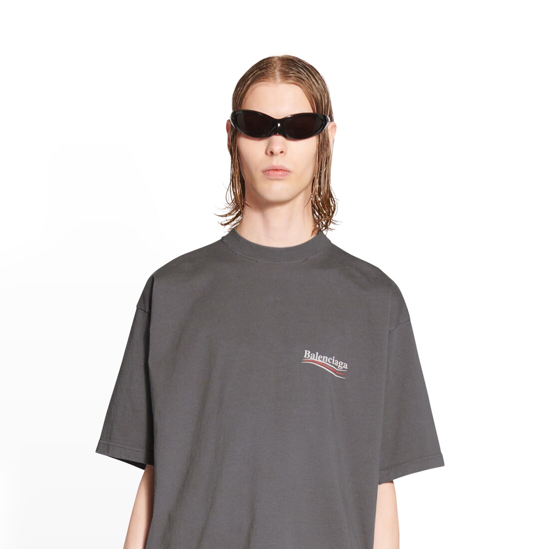 Men's Political Campaign T-shirt Large Fit in Grey | Balenciaga US