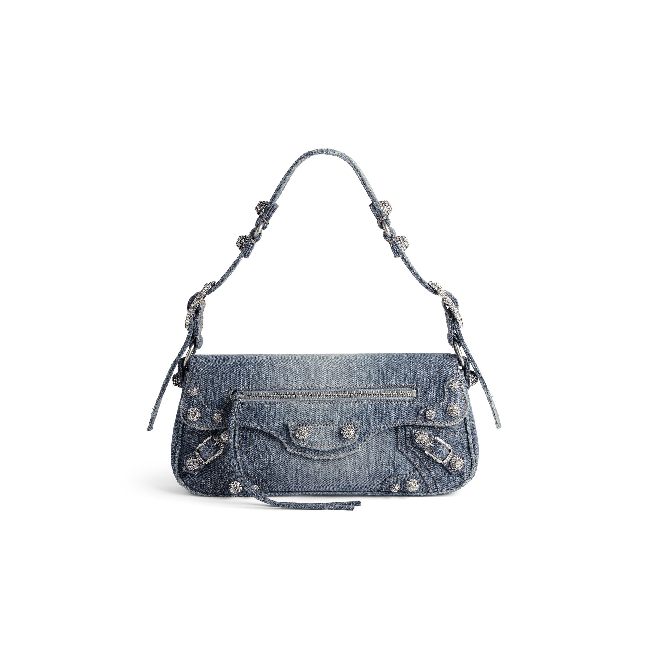 Balenciaga Sac Sling Le Cagole Petit Modèle En Denim Avec Strass - Bleu - Femme - Coton