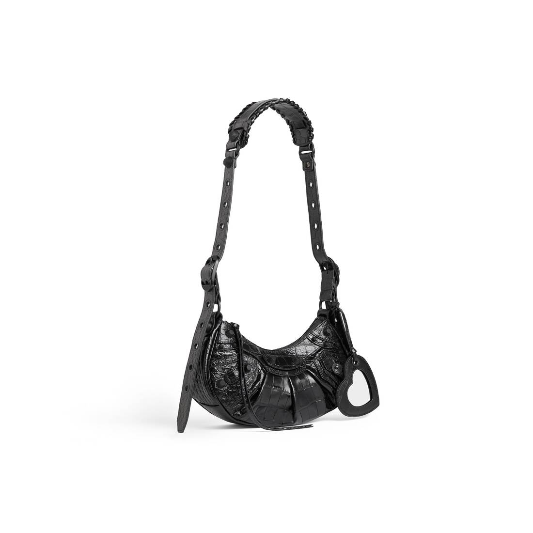 Women's Downtown Medium Shoulder Bag Crocodile Embossed in Black