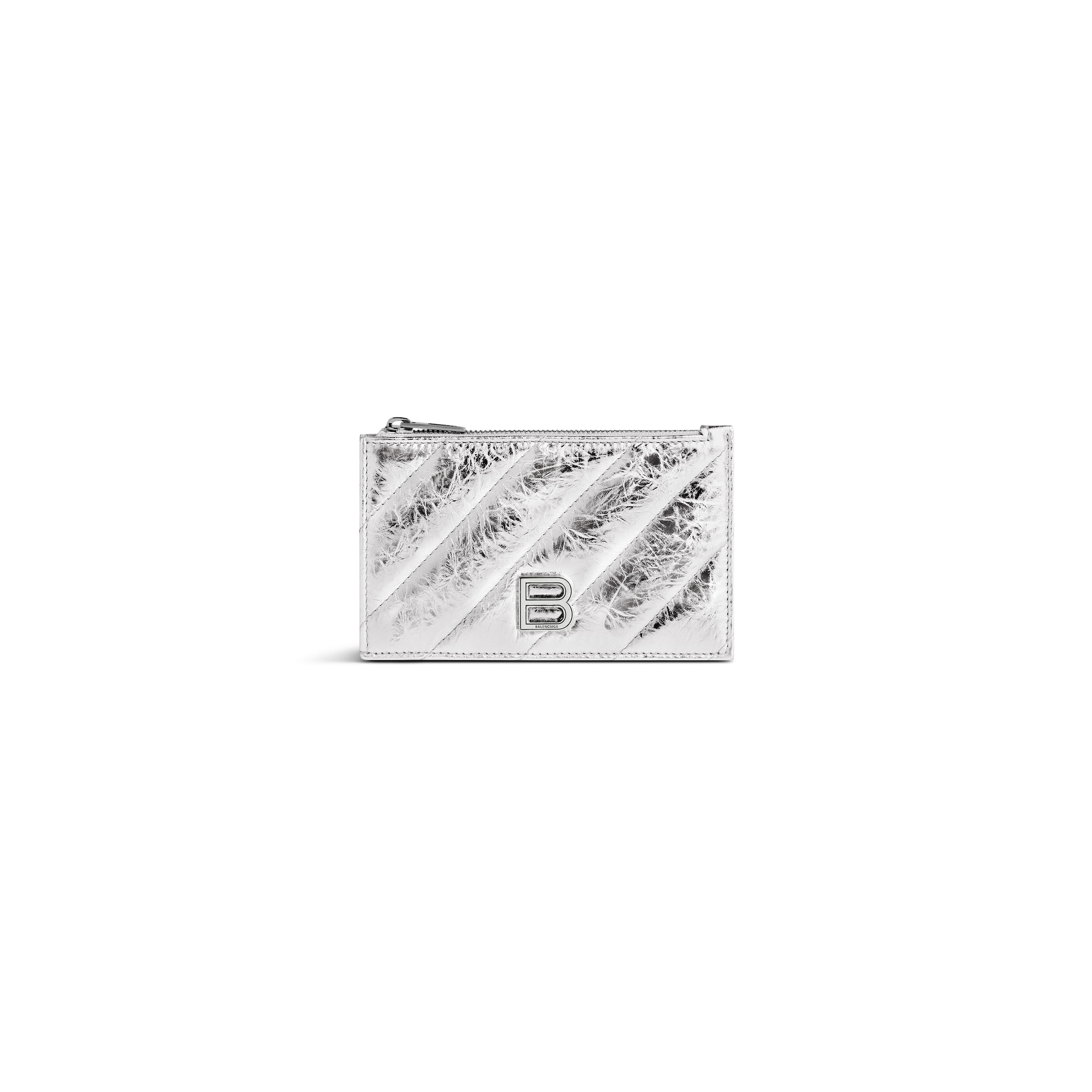 Balenciaga Crush Long Coin And Card Holder Metallized Quilted - Silver - Woman - Calfskin