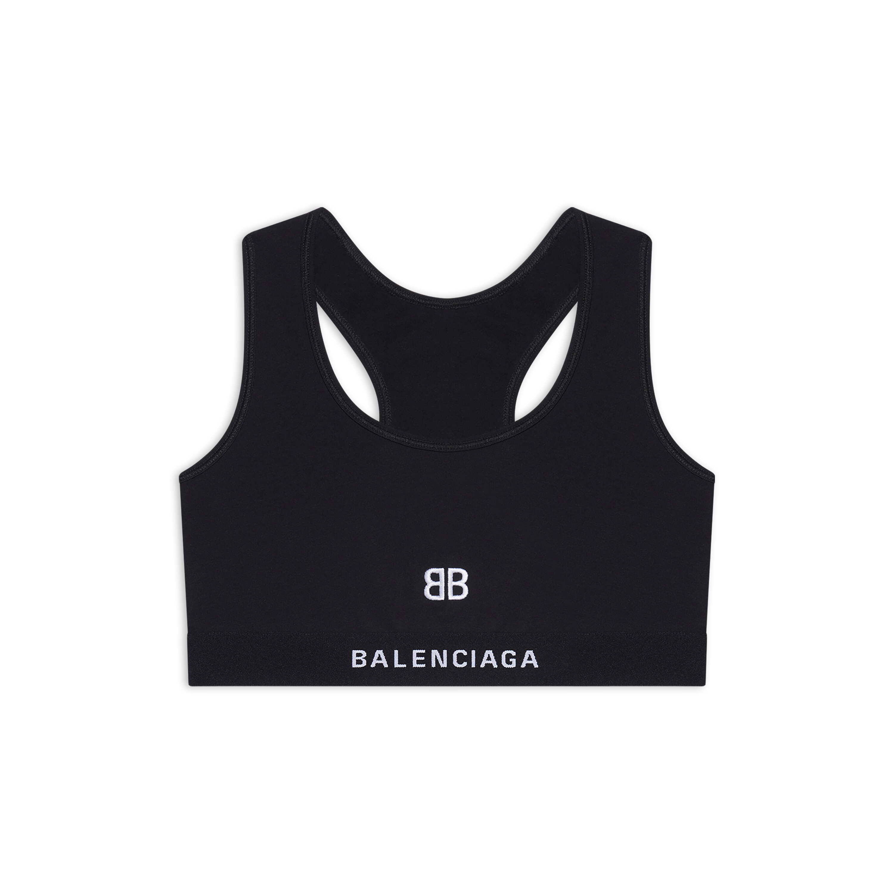 Balenciaga Paris Bra Logo Black Cotton Stretch Sports Bra Women's