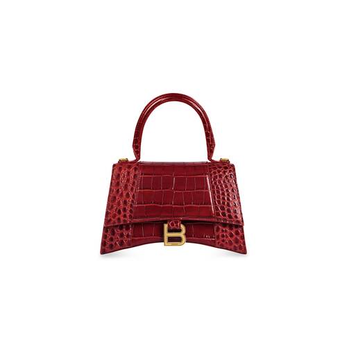 Women's Hourglass Small Handbag Crocodile Embossed in Dark Red ...