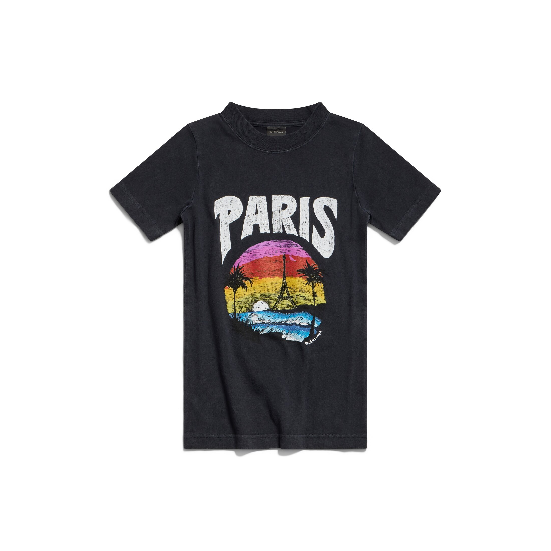 Balenciaga Camiseta Paris Tropical Ajustada - Negro - Mujer - XS - Algodón & Elastano