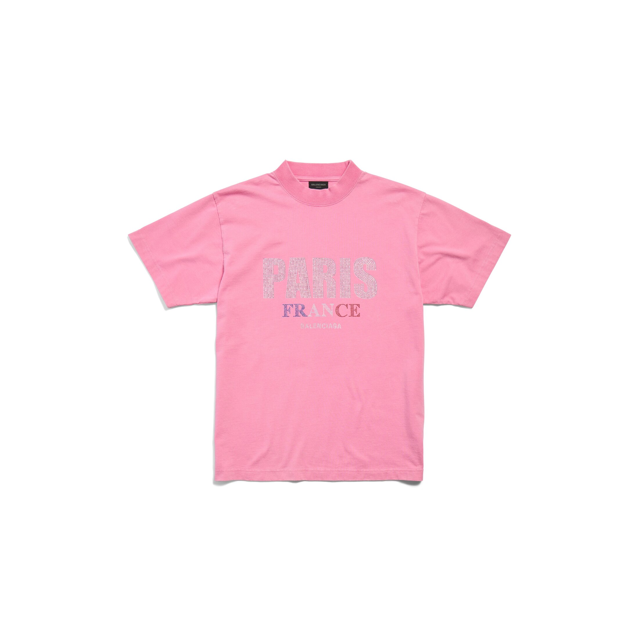 Balenciaga Paris Strass T-Shirt Small Fit - Pink - Unisex - XS - Main Fabric: 100% Cotton - Trimming: 97% Cotton, 2% Elastane
