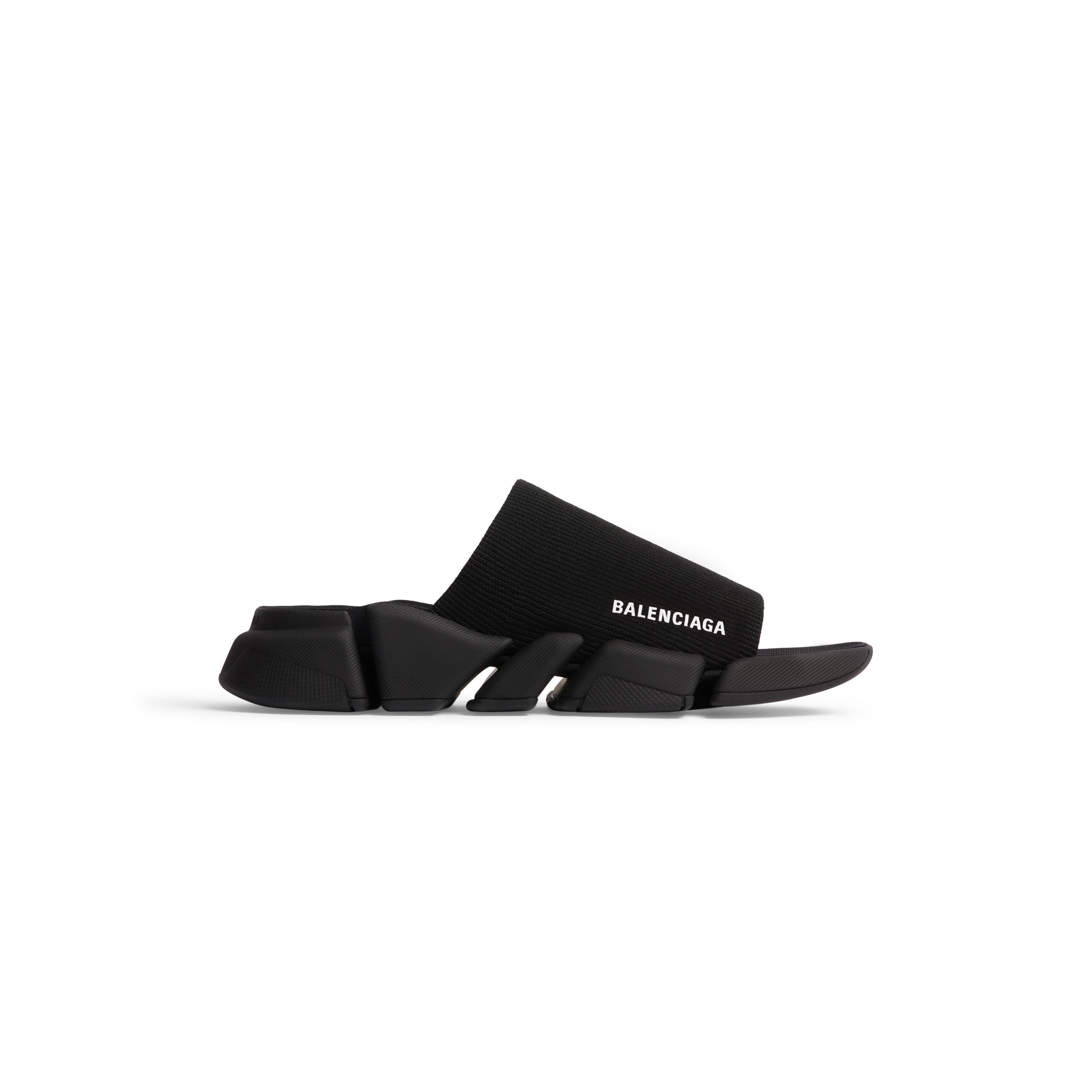 Balenciaga Mens Logo Pool Slides  Black White Sandals  The Summit