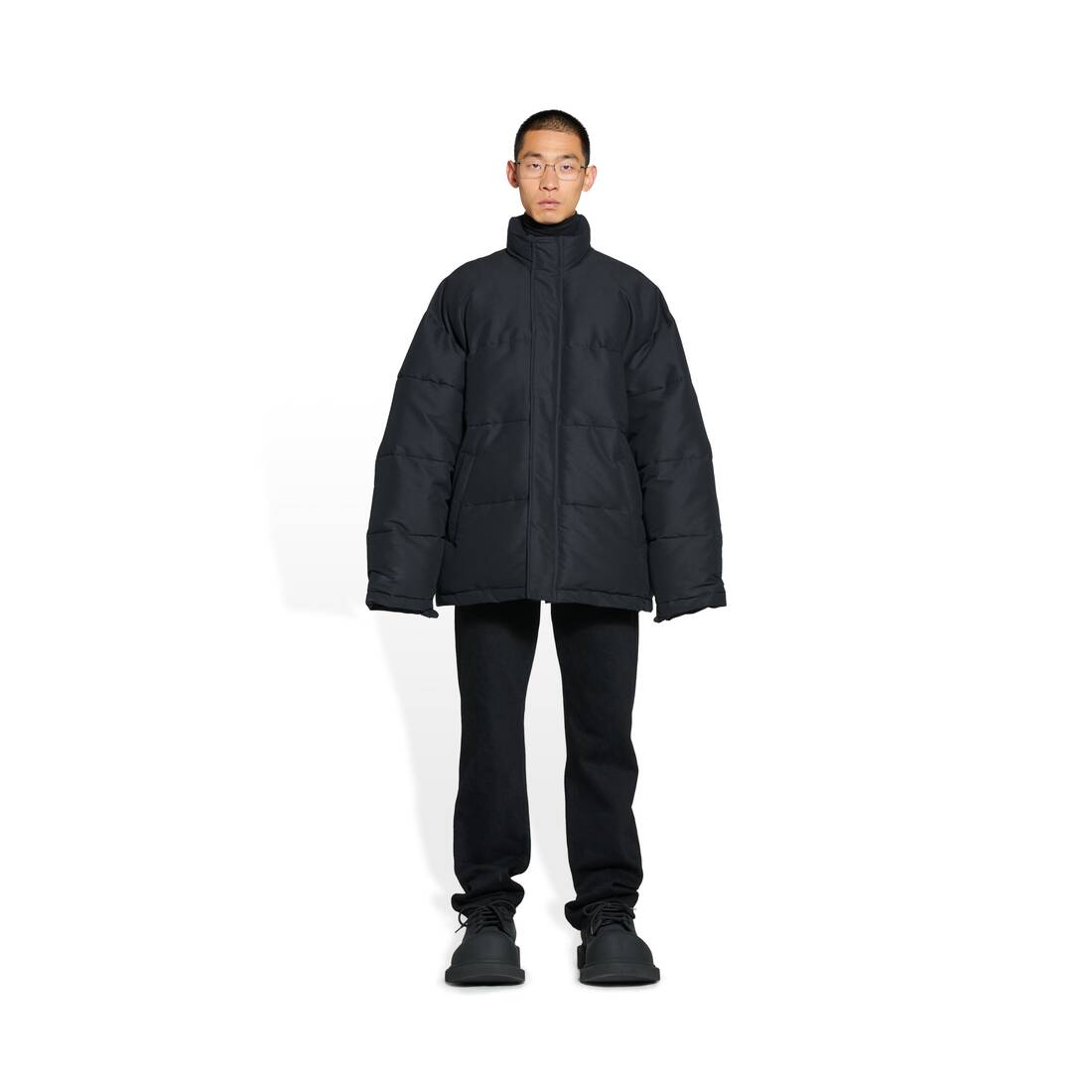 Men's Boxy Puffer Jacket in Black