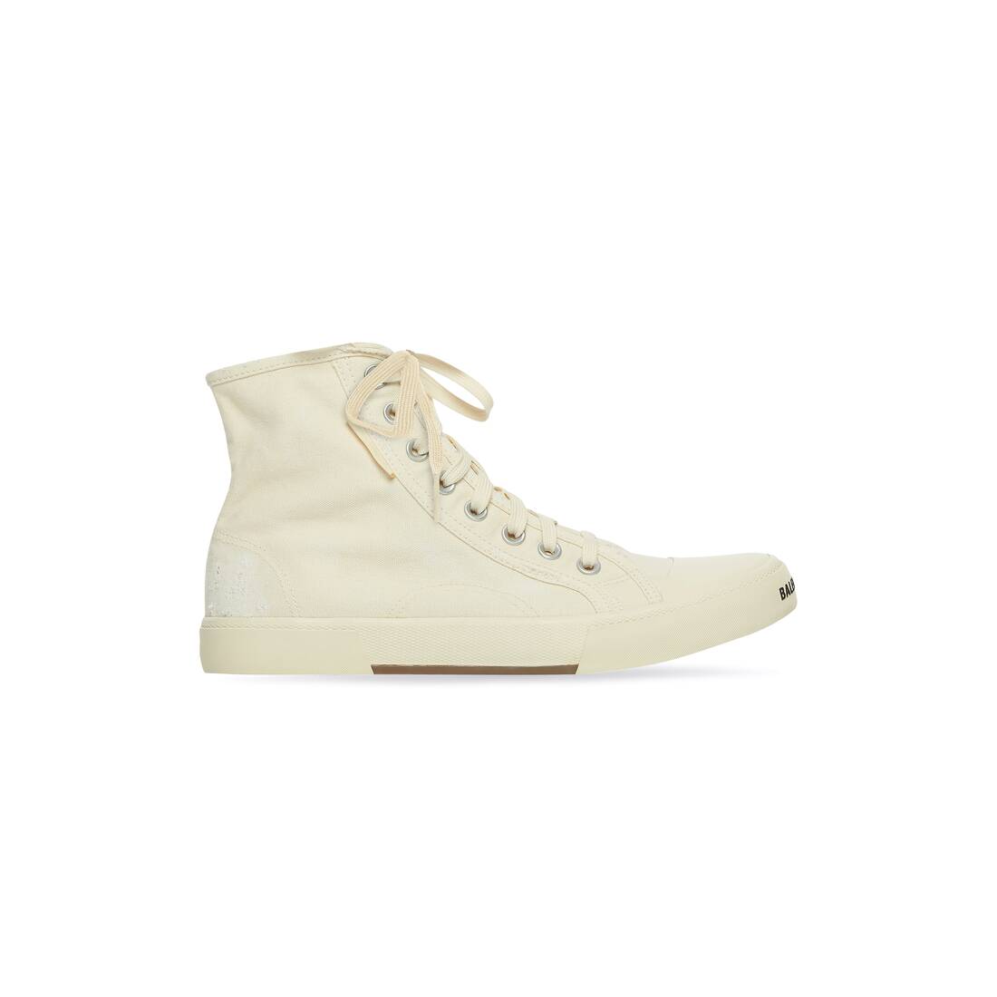 Paris High Top Sneaker in white destroyed cotton and white sole
