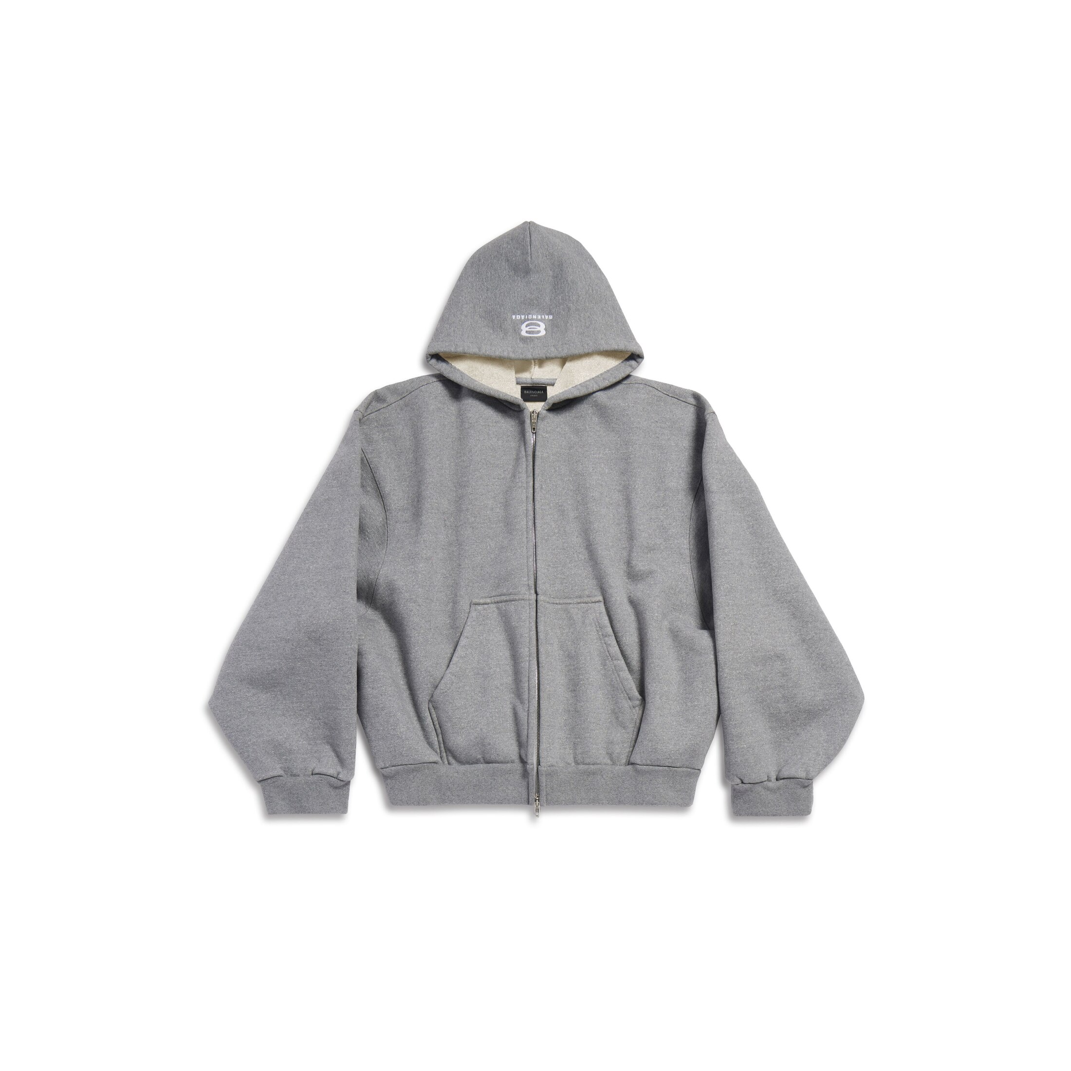 Balenciaga Unity Sports Icon Boxy Zip-Up Hoodie Large Fit - Grey & Silver - Unisex - S - Cotton & Elastane