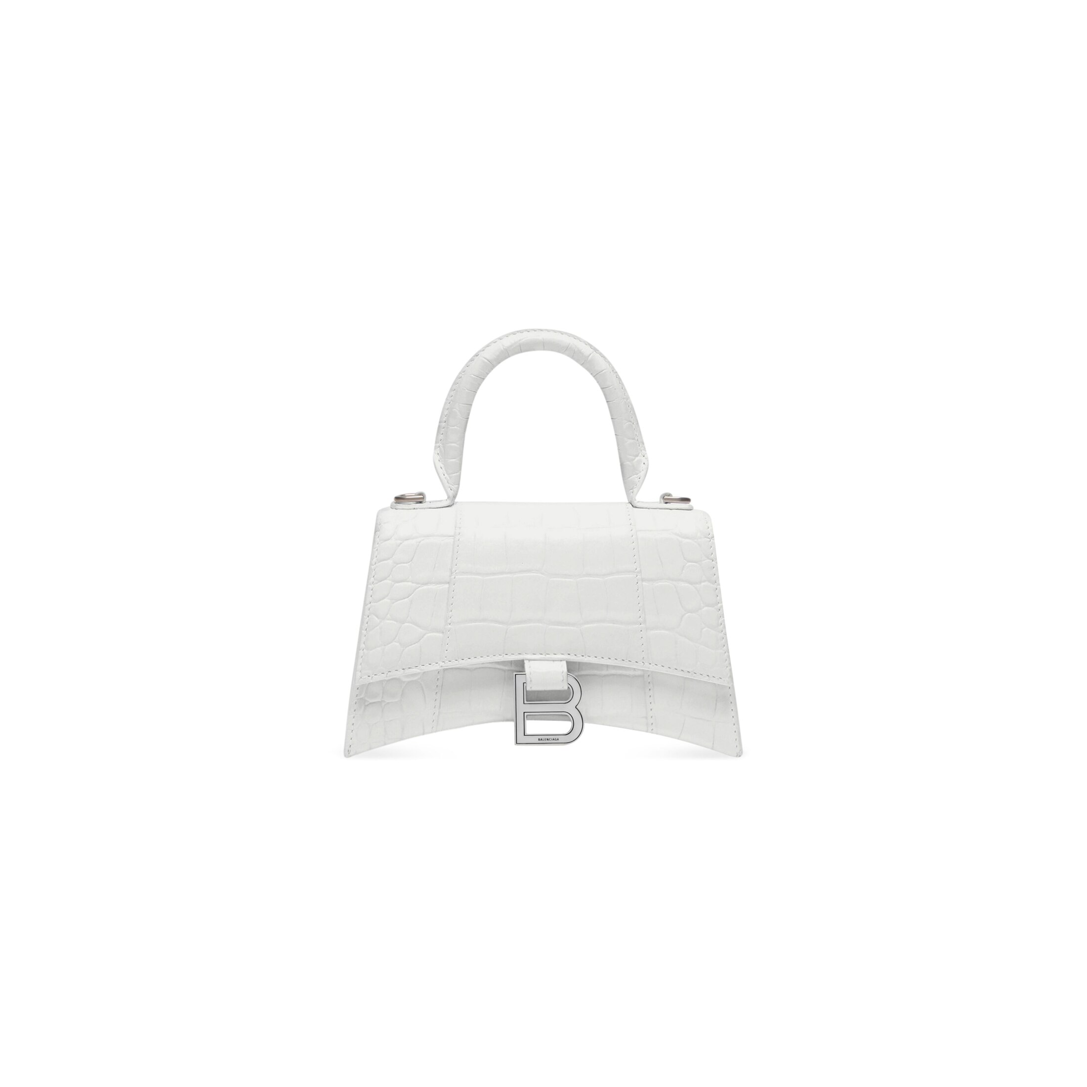 Balenciaga Hourglass XS Handbag Crocodile Embossed - White - - Calfskin