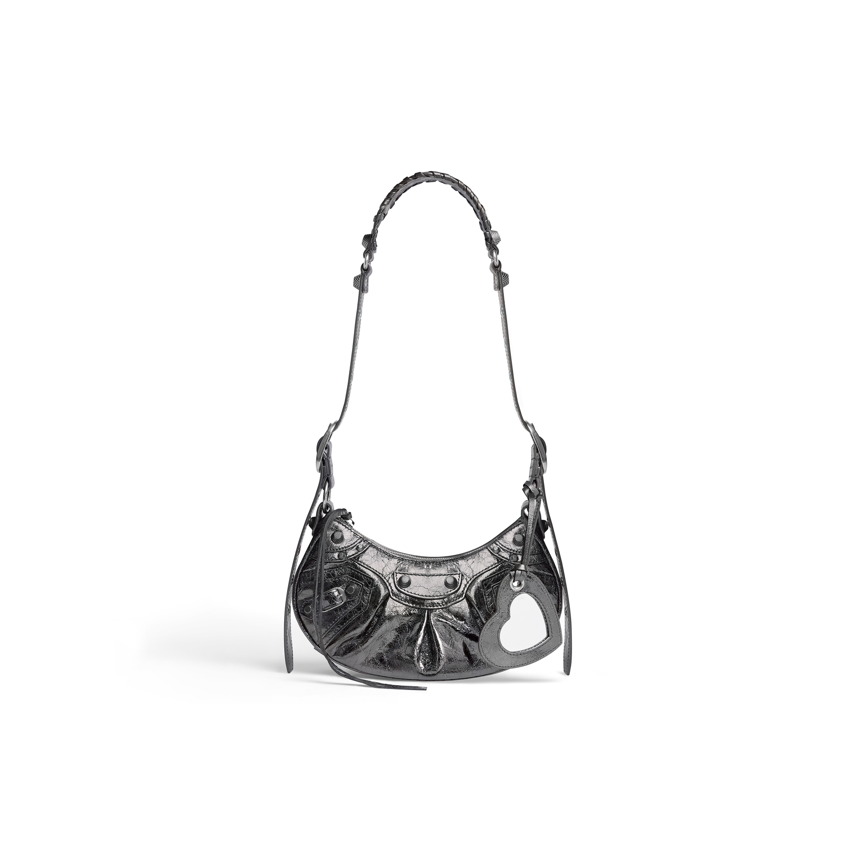 Women's Le Cagole Xs Shoulder Bag Metallized in Dark Grey | Balenciaga US