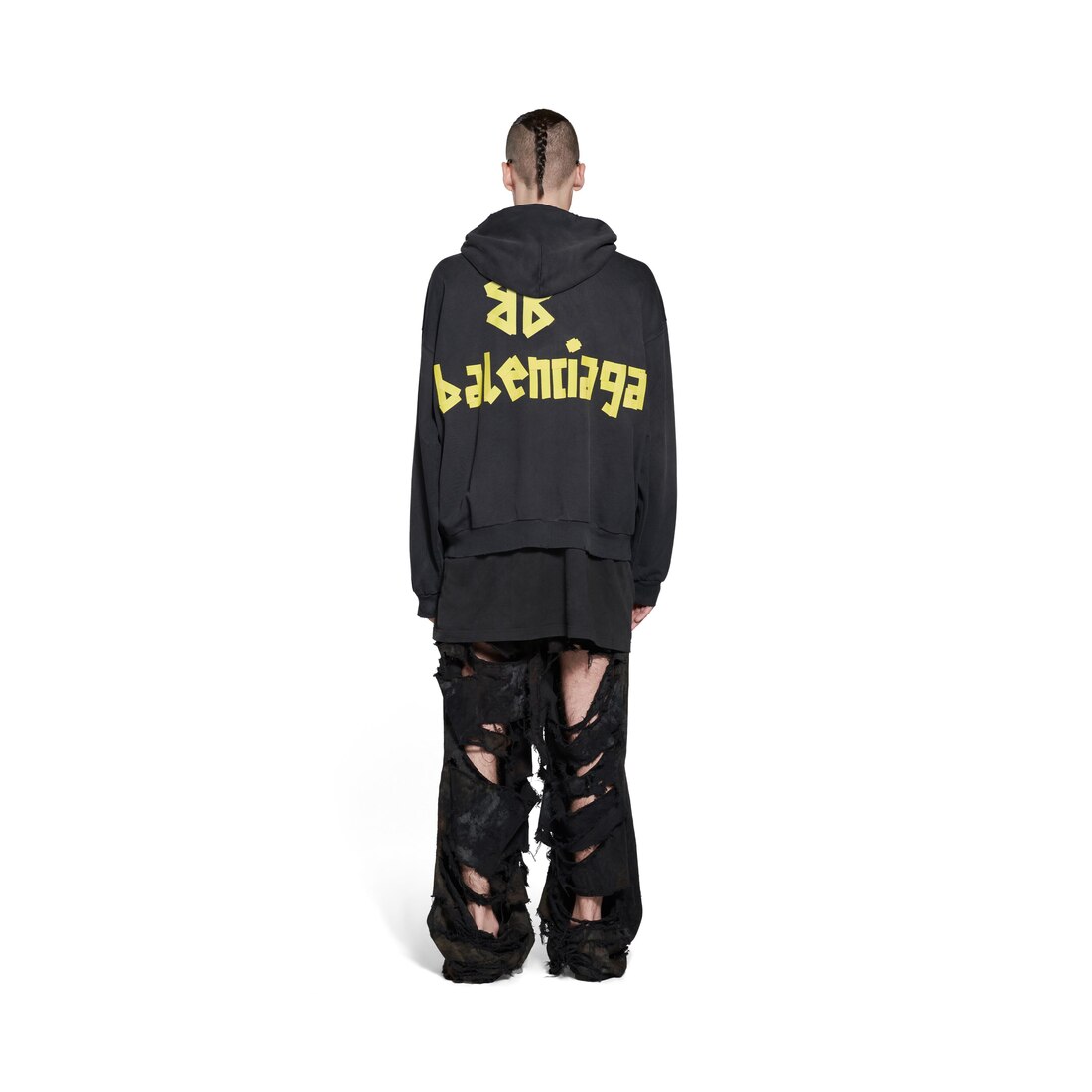 Tape Type Ripped cotton fleece hoodie in white - Balenciaga