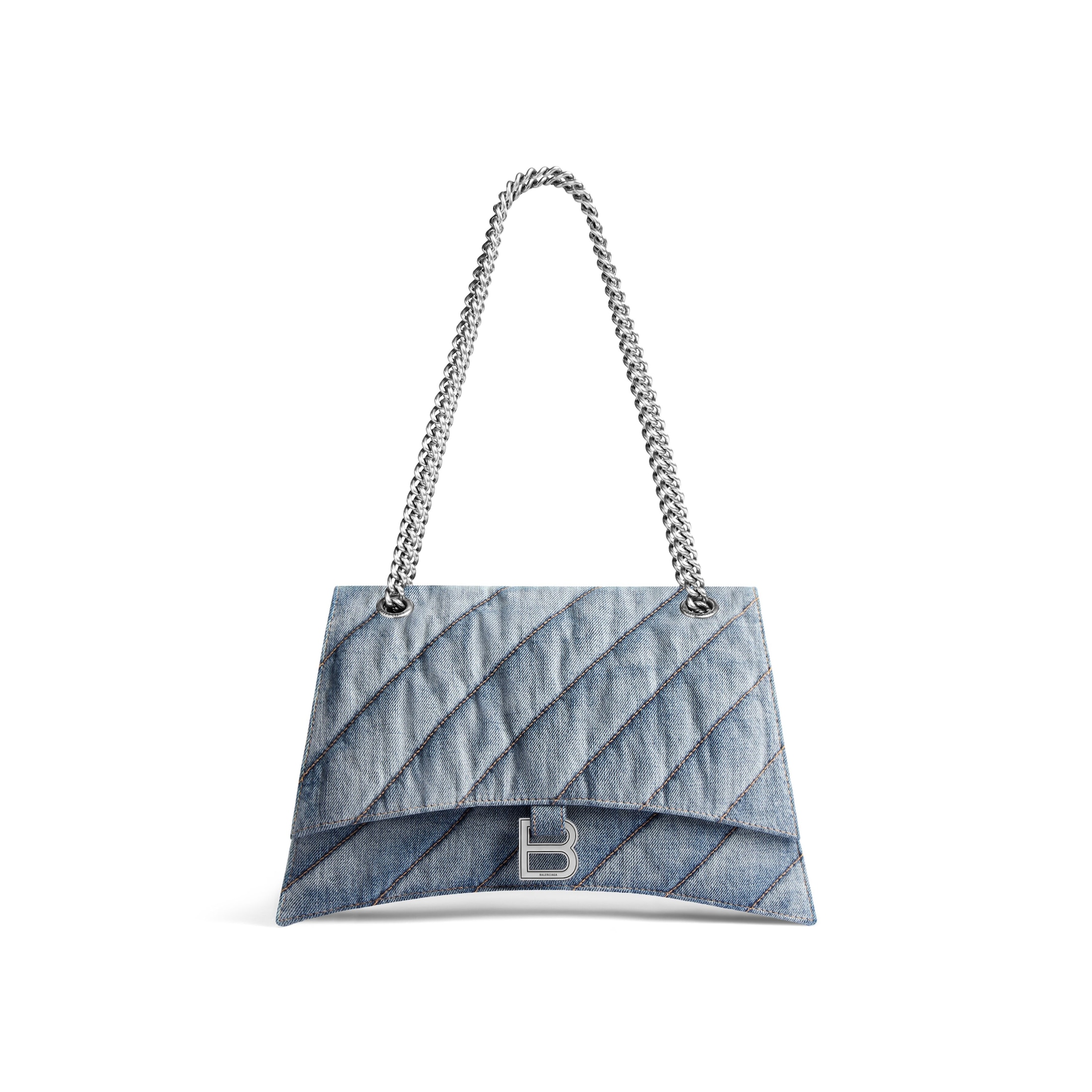 Balenciaga Crush Medium Chain Bag Quilted Denim - Blue - Woman - Cotton