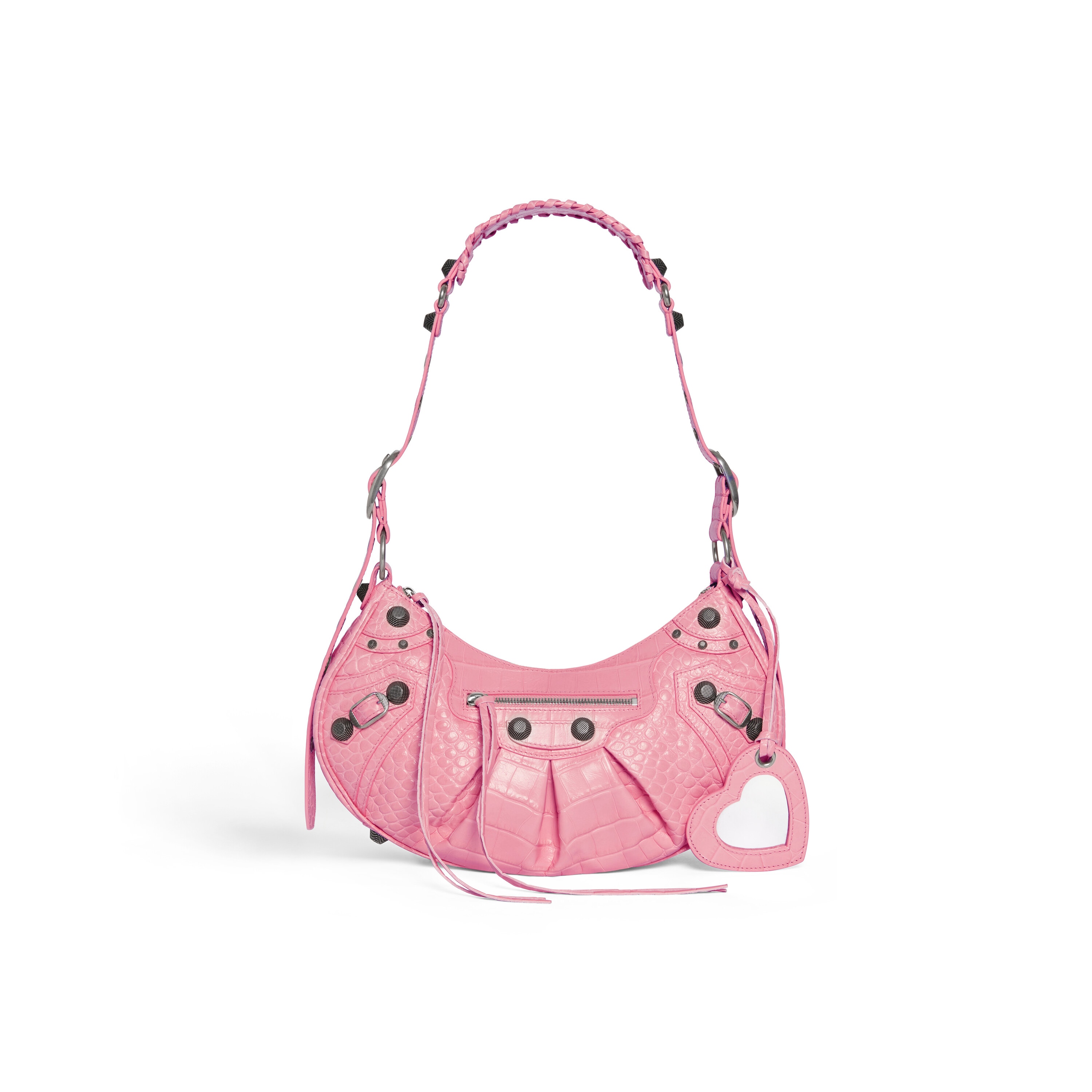 Women's Le Cagole Small Shoulder Bag Crocodile Embossed in Pink