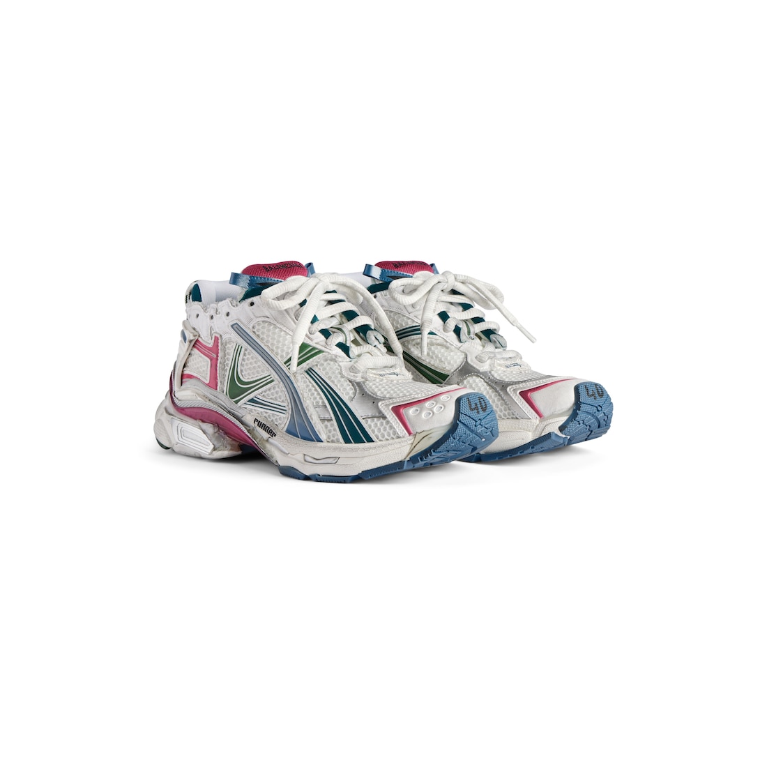 Men's Runner Sneaker in White/dark Green/blue/pink