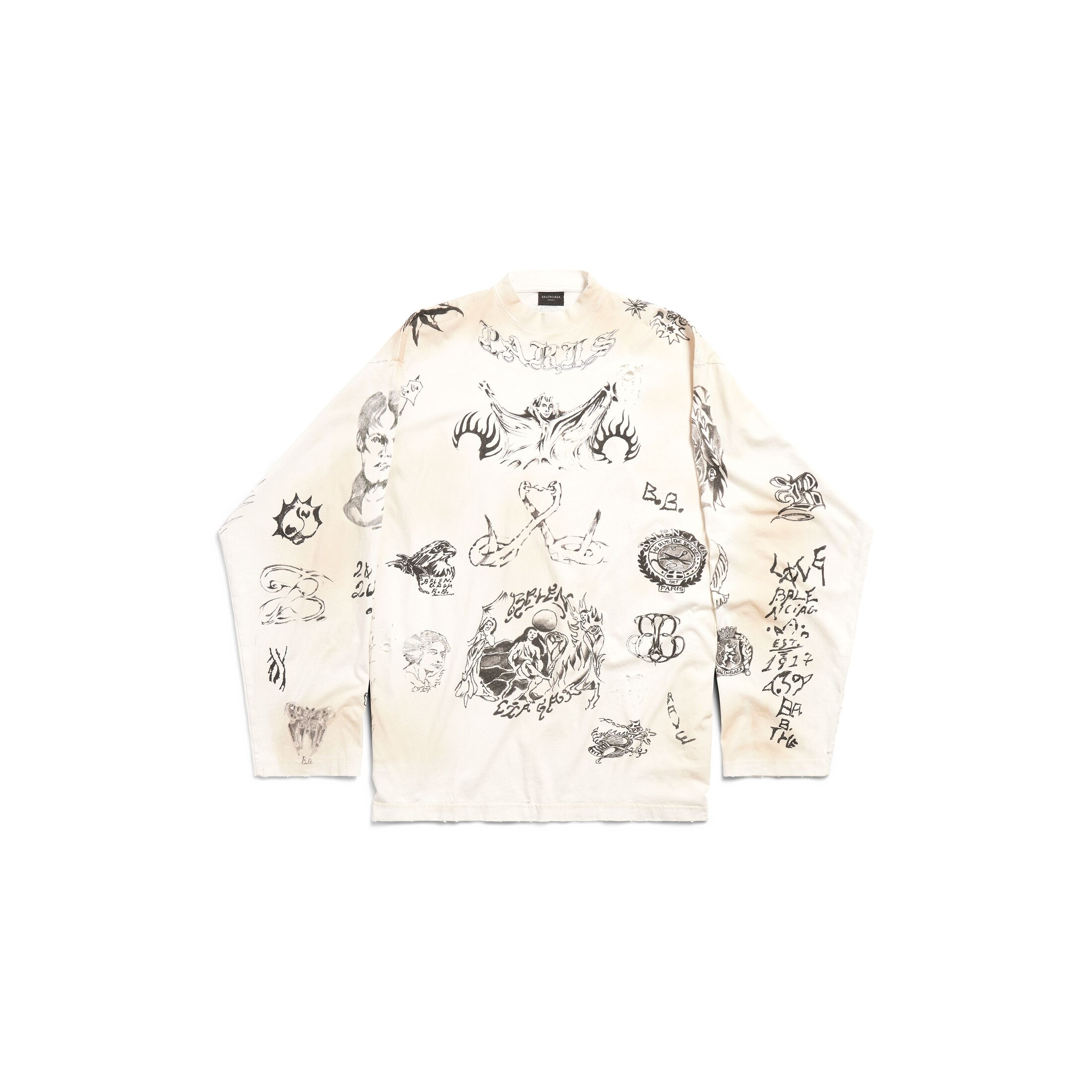 Balenciaga Tat Long Sleeve T-Shirt Oversized - White - Men's - - Cotton