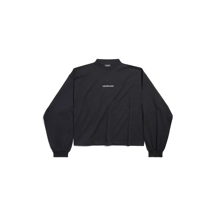 camiseta de manga larga cropped balenciaga back strass