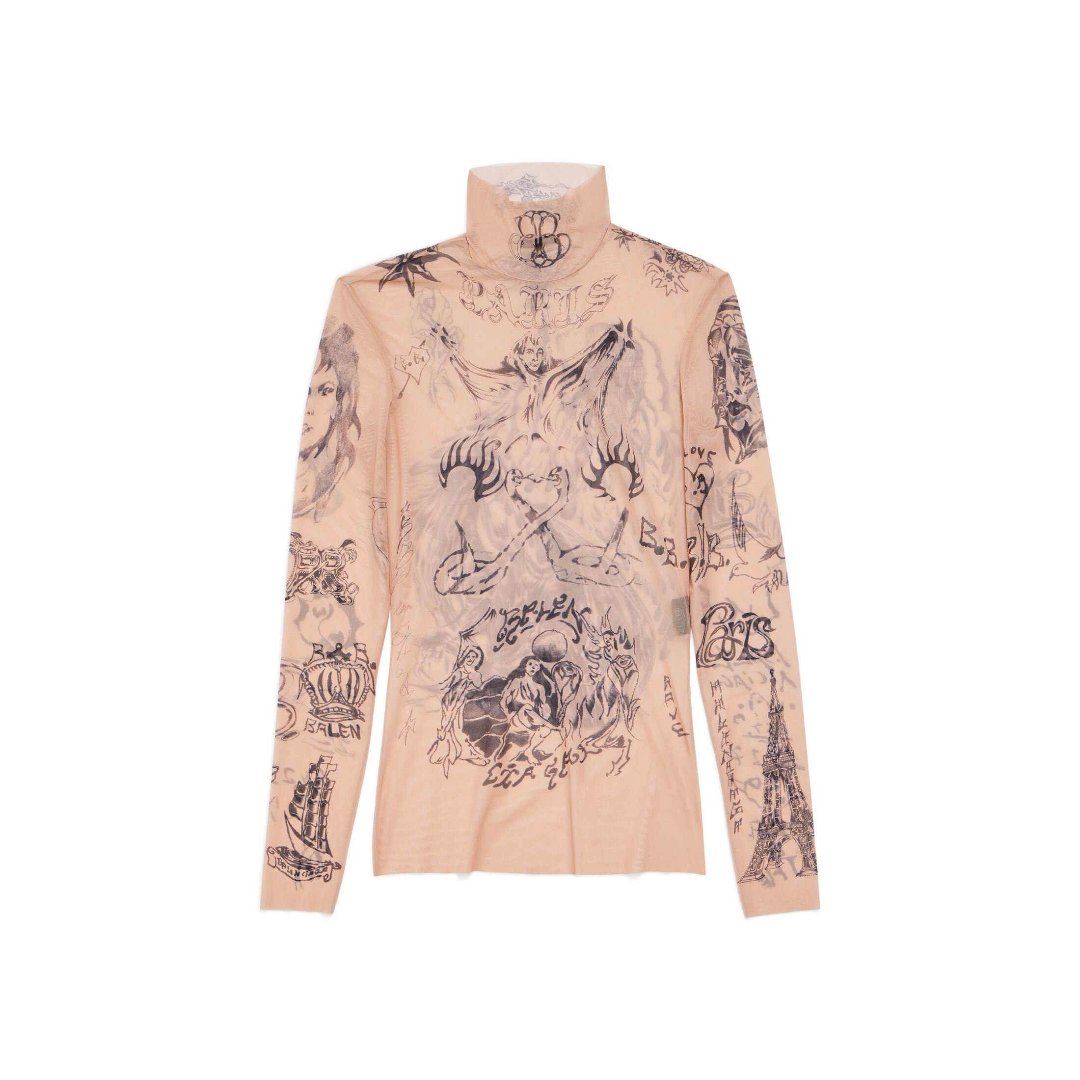 Balenciaga Tat Langarm-Top - Beige - Damen - L - Polyamid & Elasthan