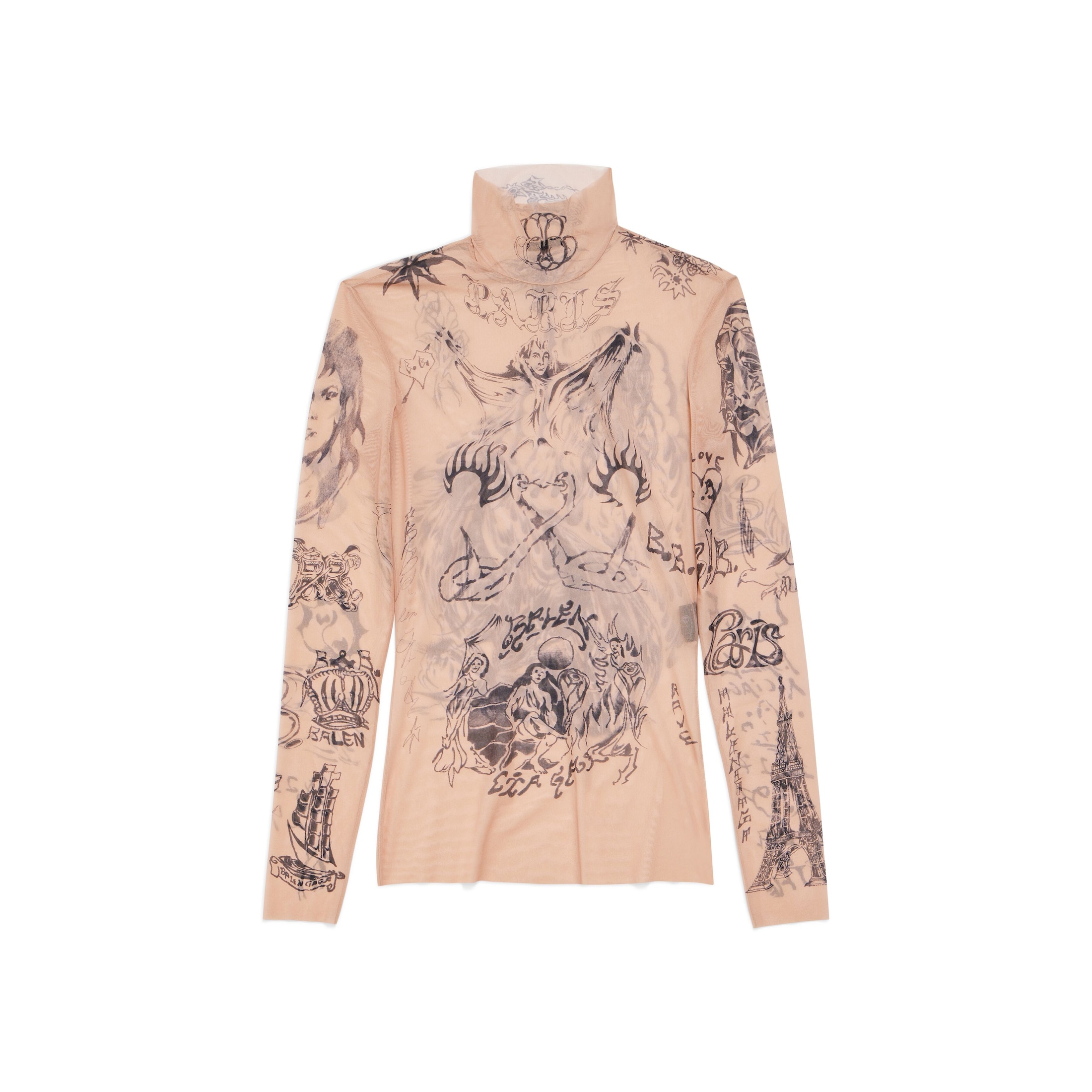 Balenciaga Tat Long Sleeve Top - Beige - Women's - - Polyamide & Elastane