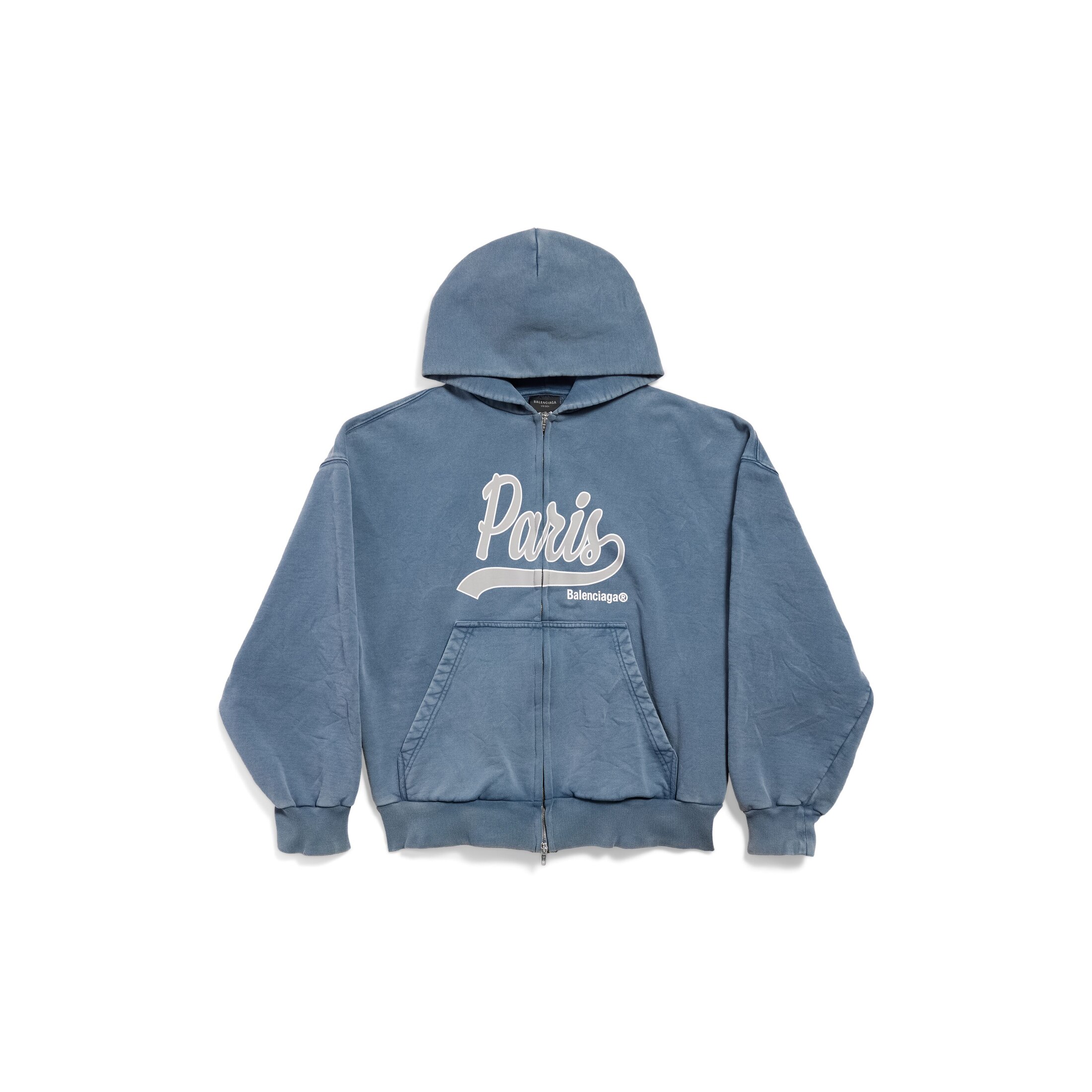 Balenciaga Hoodie Zippé Enjoy Paris Fit Regular - Bleu - Unisexe - XS - Coton