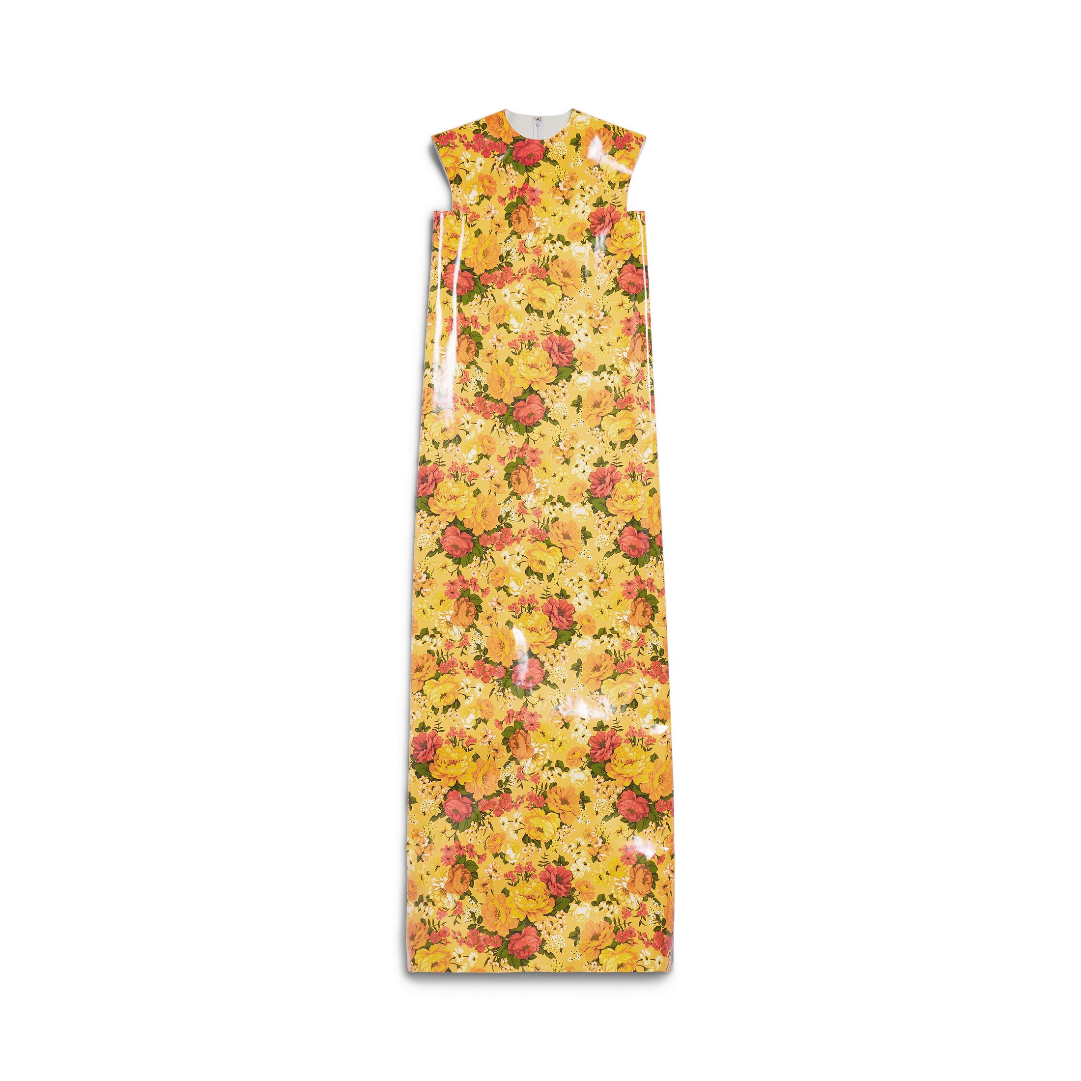 Balenciaga Faux Vinyl Floral Sleeveless Dress - Orange - Woman - 42 - Polyurethane