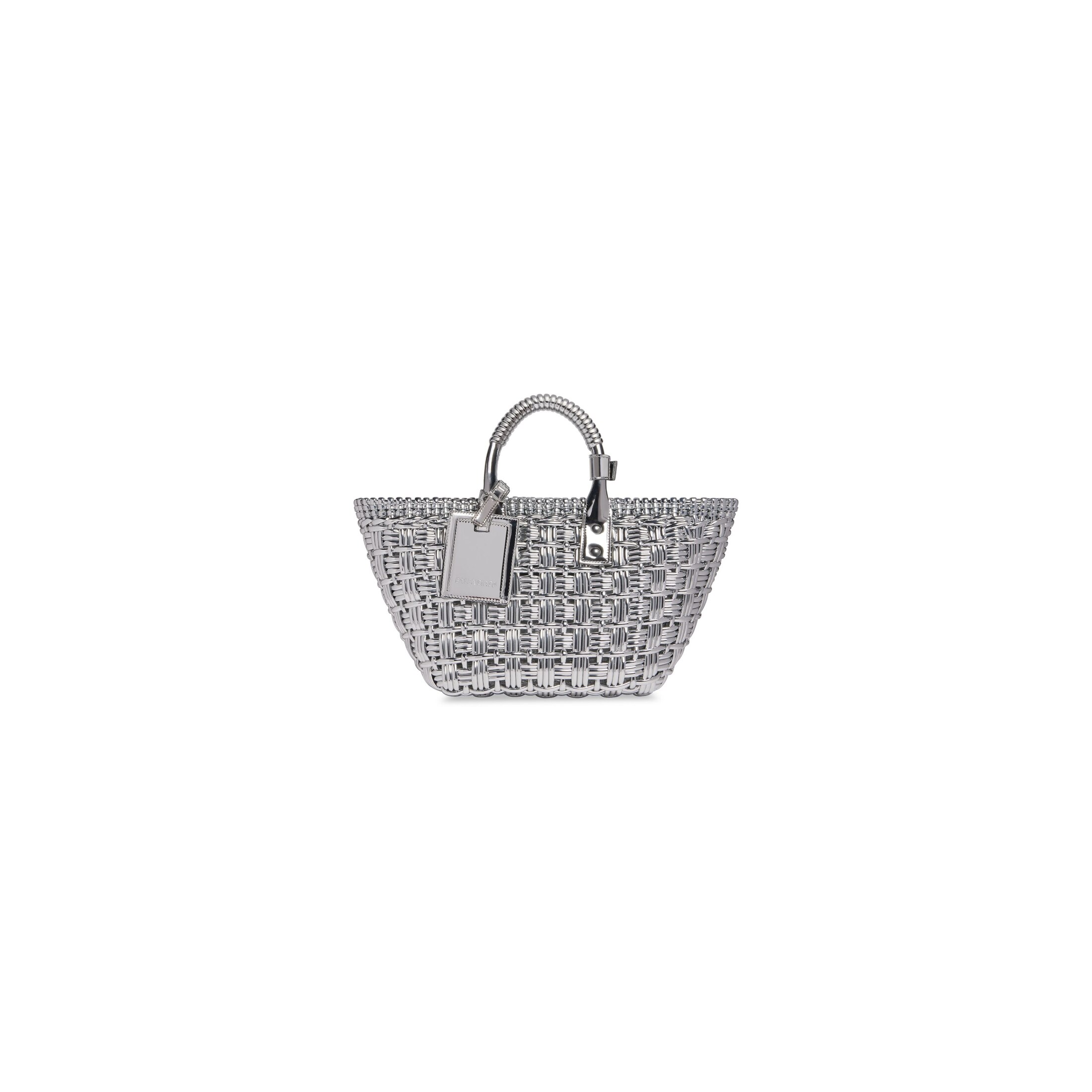 Balenciaga Bistro XS Basket With Strap In Mirror Fabric - Silver - Woman - Polyurethane, Polyester, Cotton