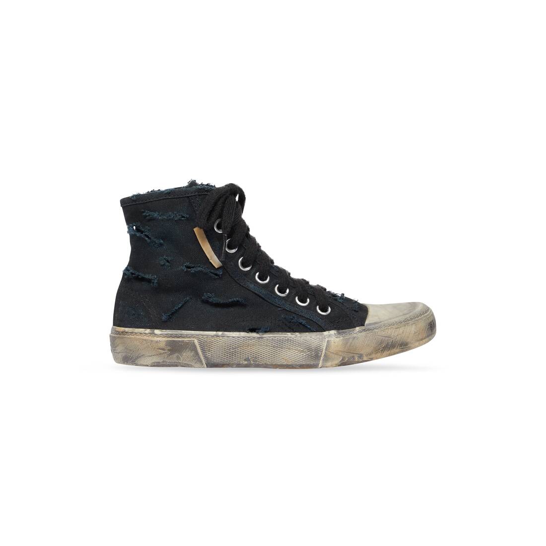 Paris High Top Sneaker in black full destroyed cotton and rubber 