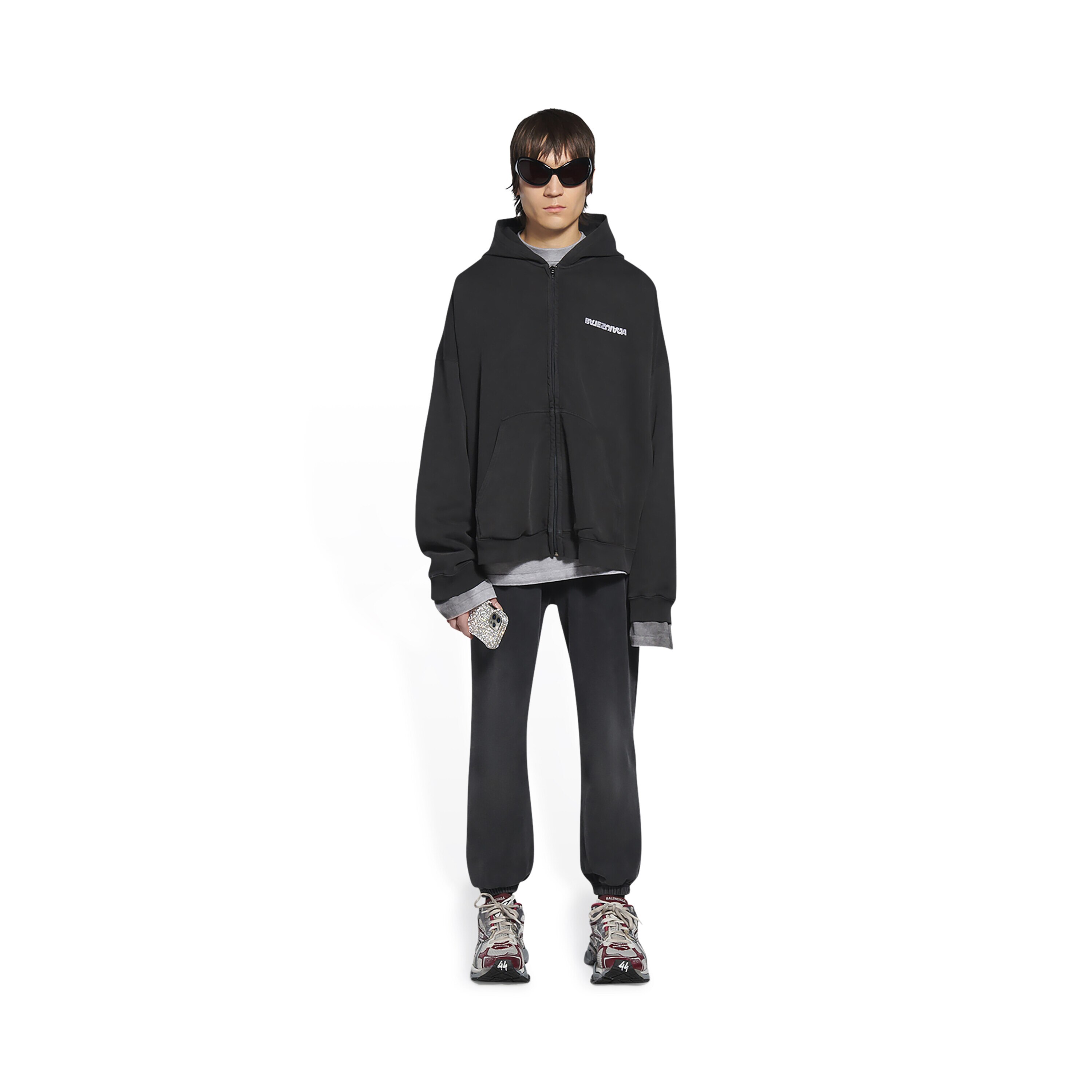 Men's Turn Wide Fit Zip-up Hoodie in Black | Balenciaga CA