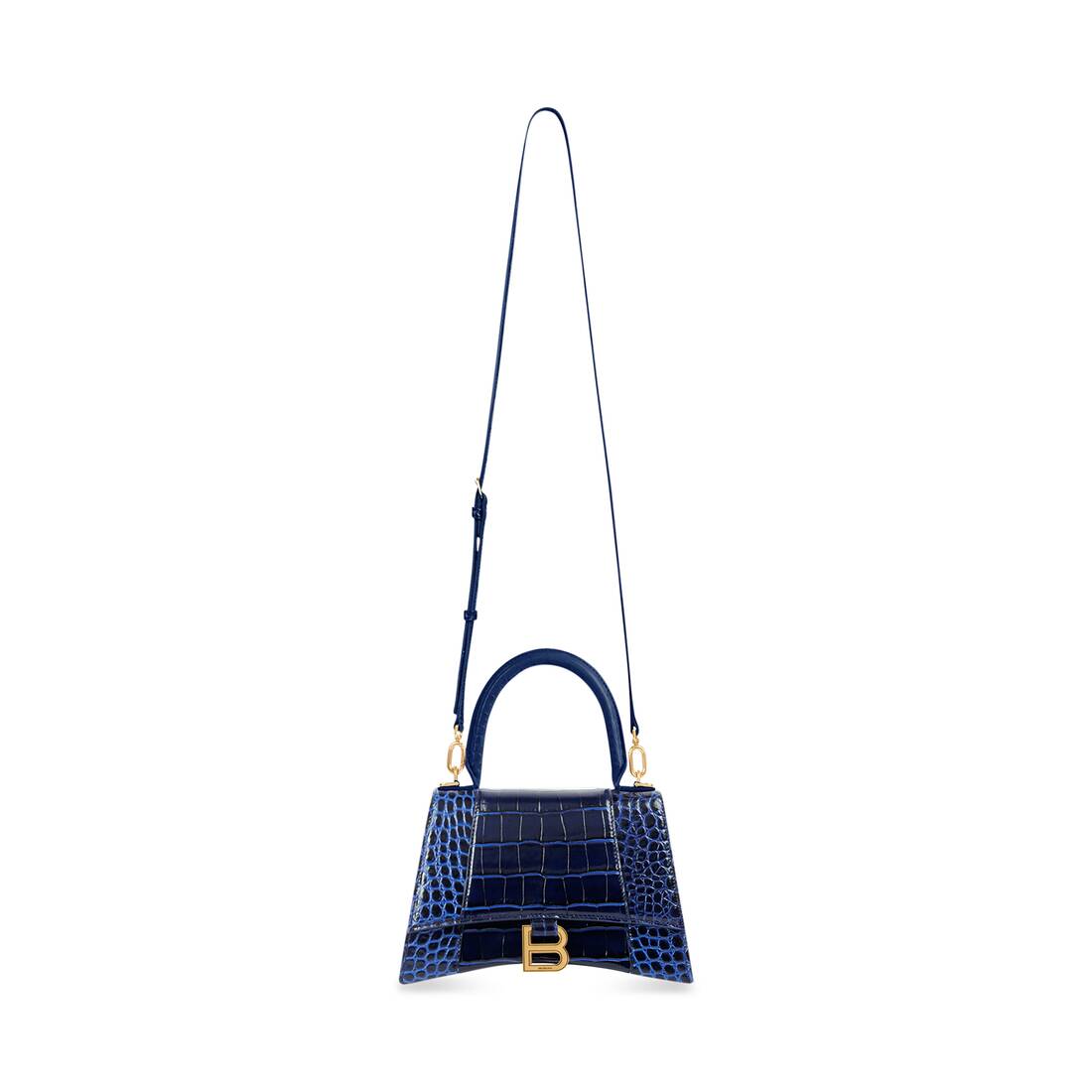Balenciaga Women's Hourglass Small Handbag Crocodile Embossed - Blue