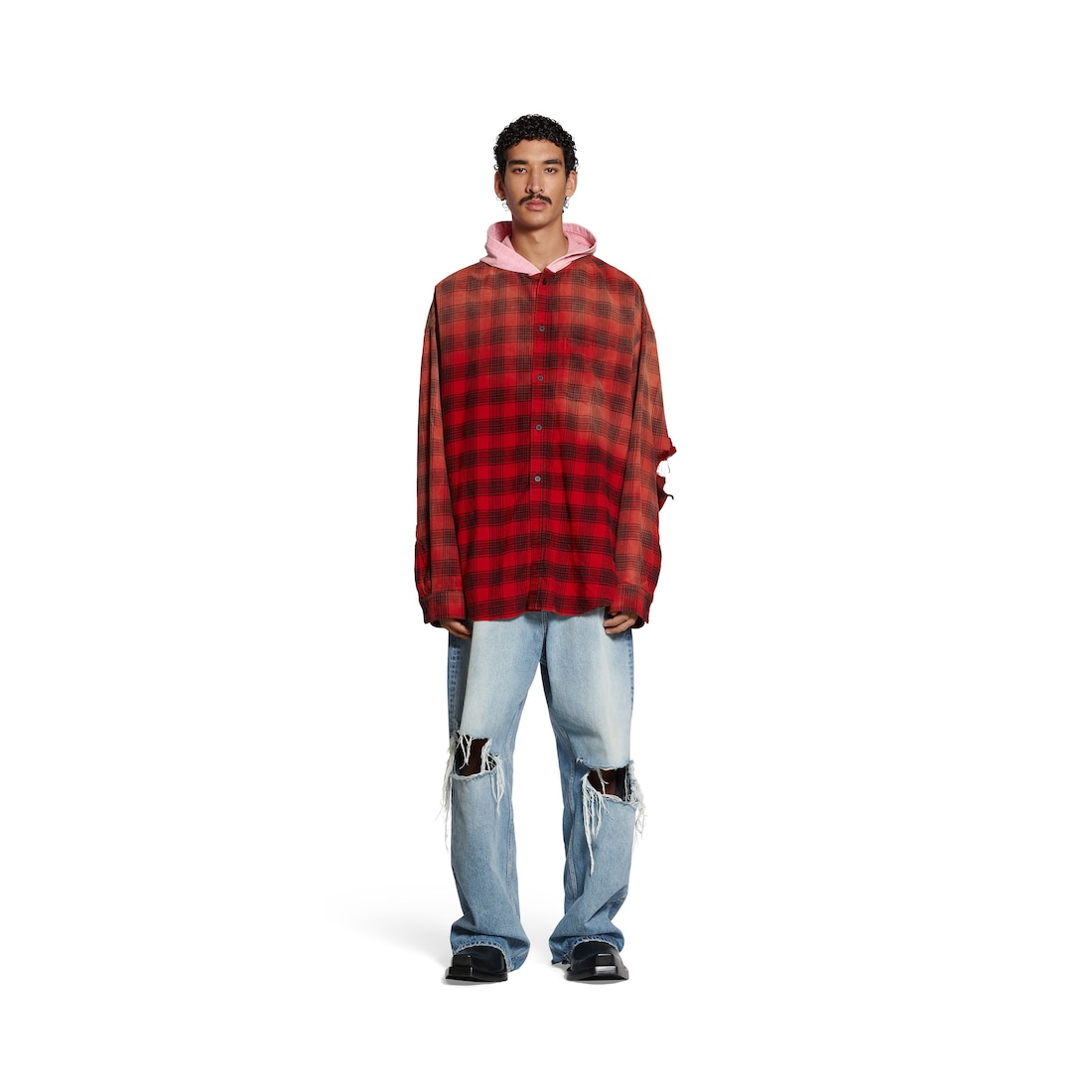 Balenciaga Hooded Shirt Oversized in Red