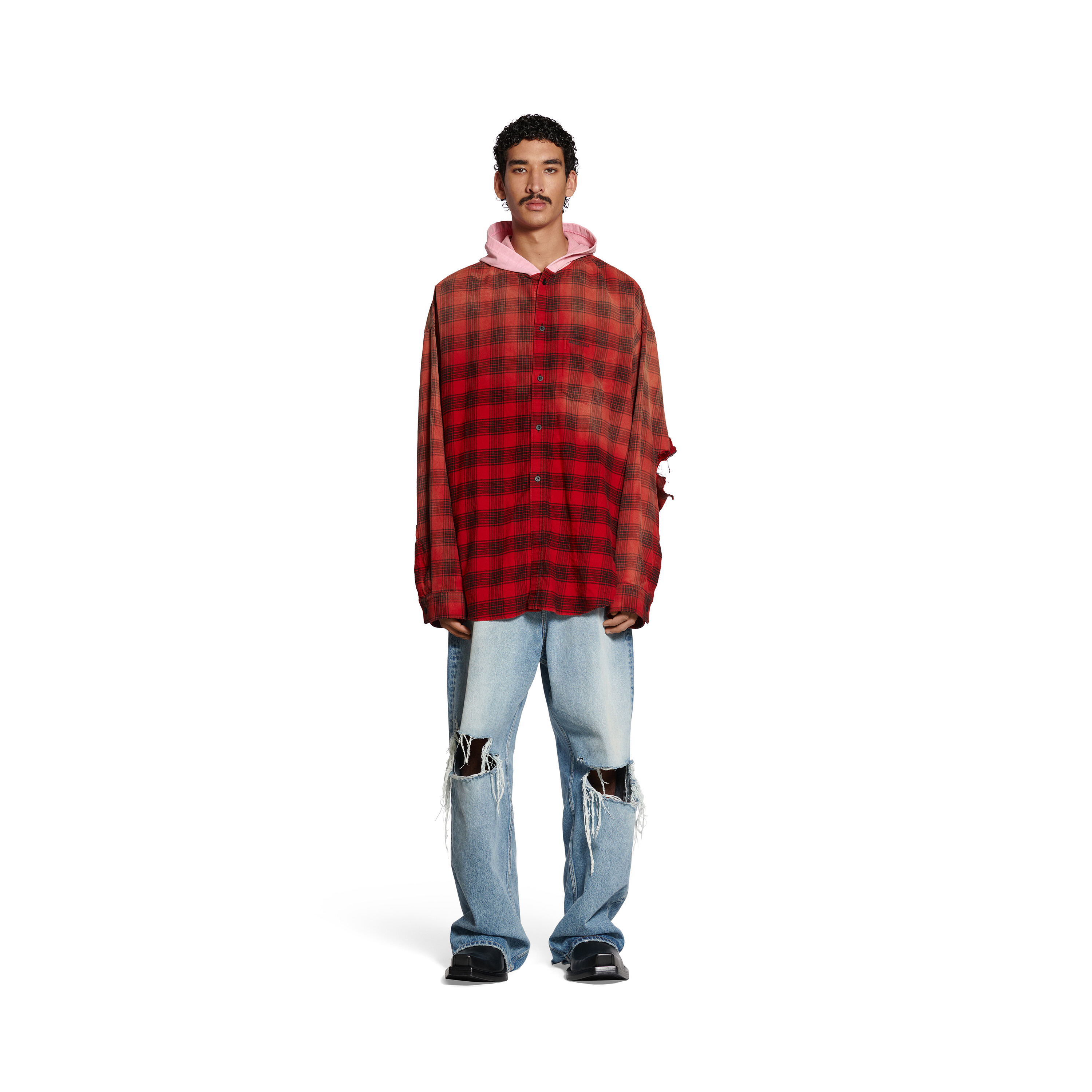 Shop BALENCIAGA 2023-24FW Balenciaga Hooded Shirt Oversized in Red  (746369TNM256495) by -OPERA