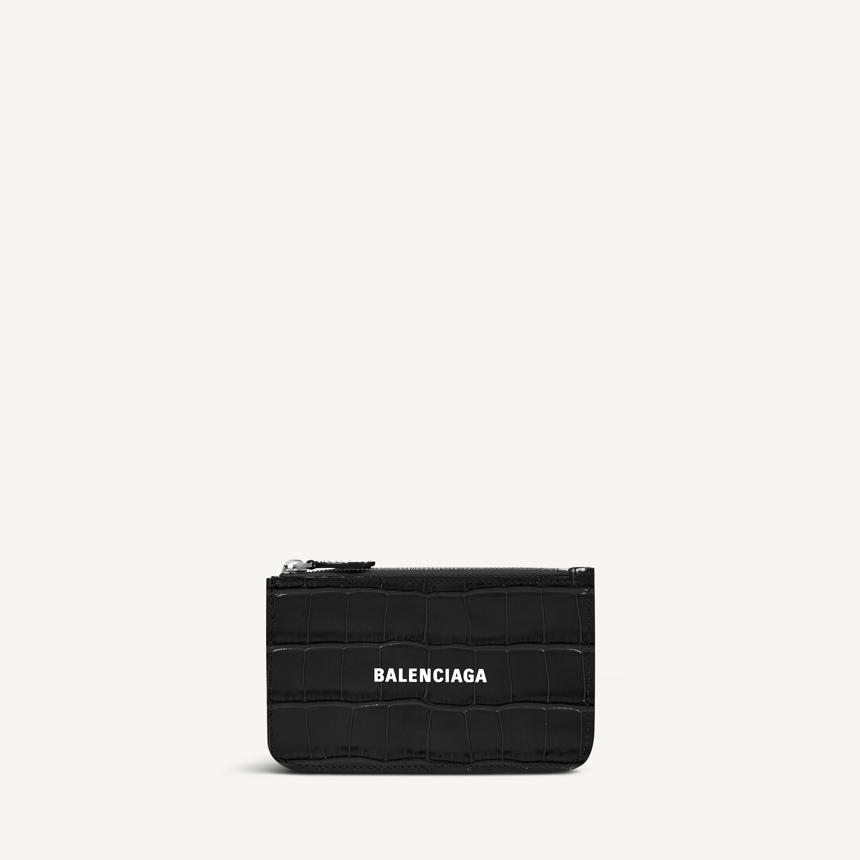 Cash Long Coin And Card Holder Large Crocodile Embossed in Black
