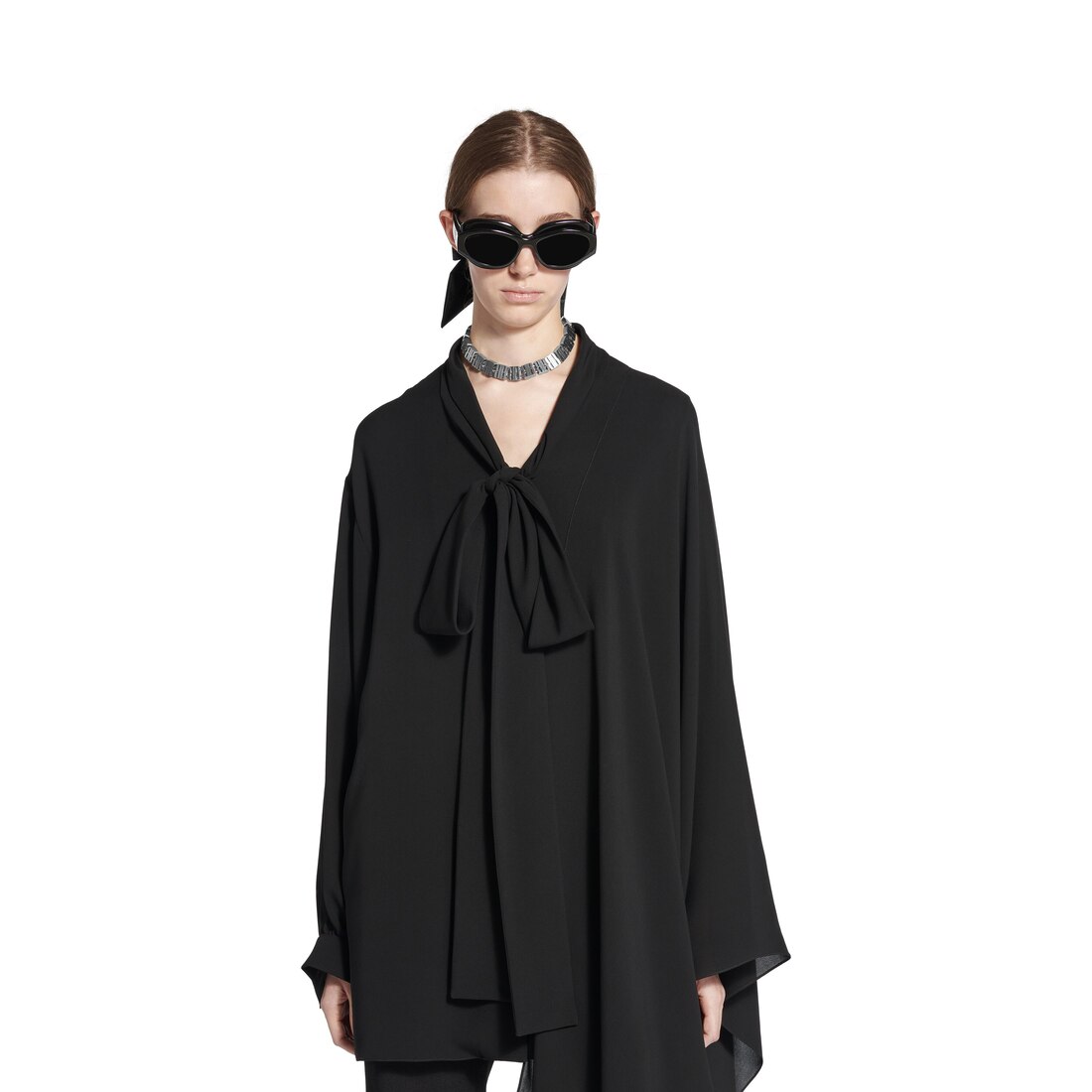 Balenciaga Scarf Pleated Blouse, Brand Size 34 (US Size 0