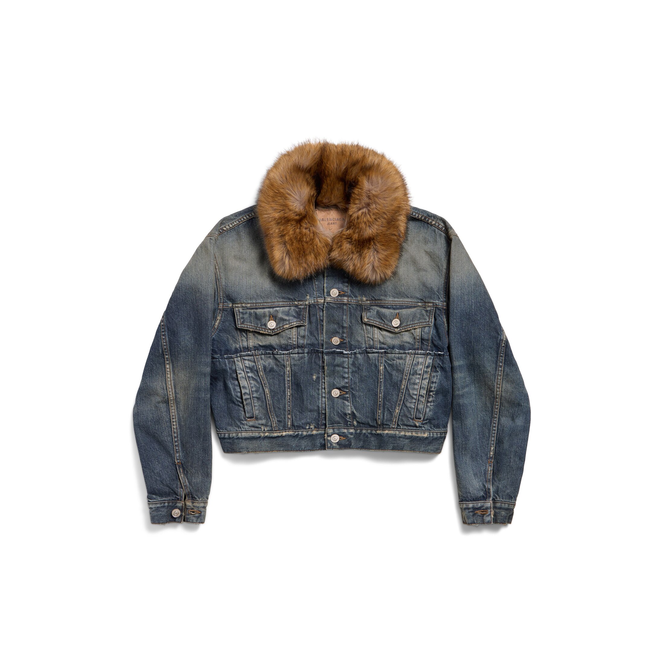 animal-free fur collar denim jacket