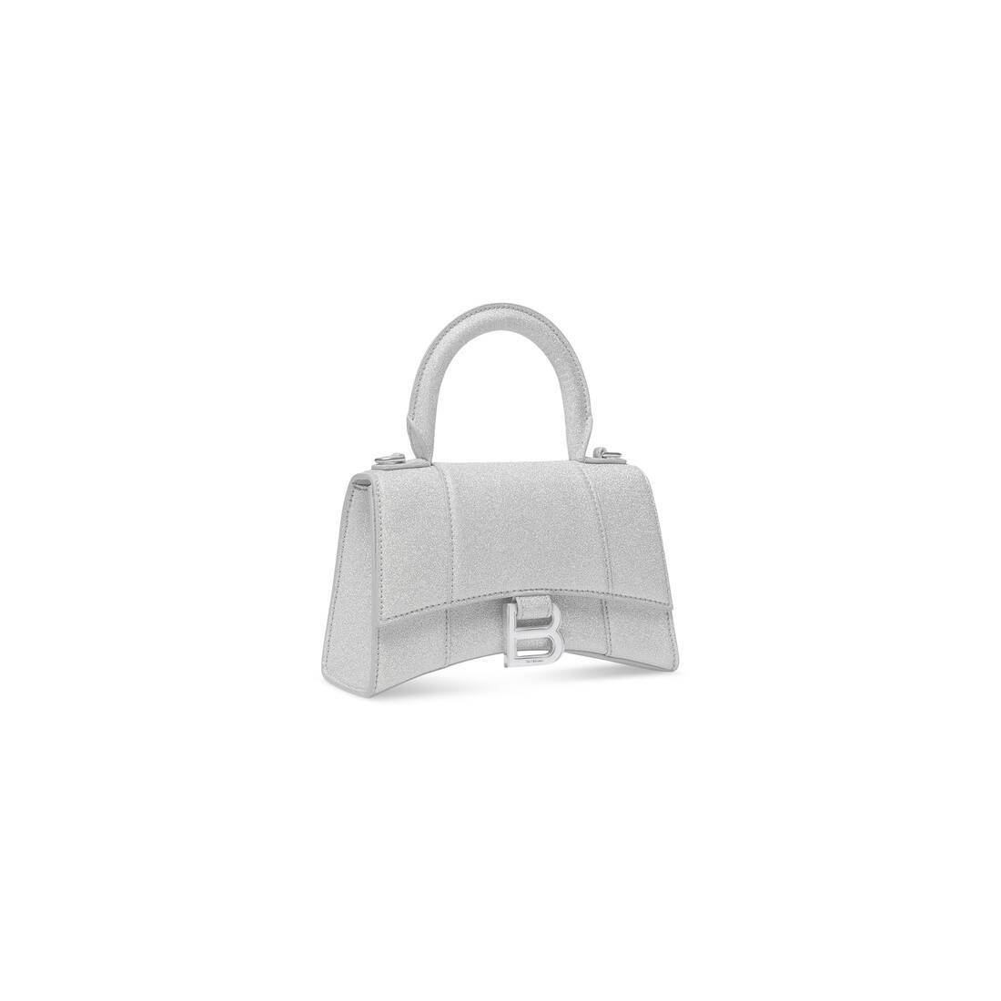 Hourglass XS Glitter Crossbody Bag in Silver - Balenciaga