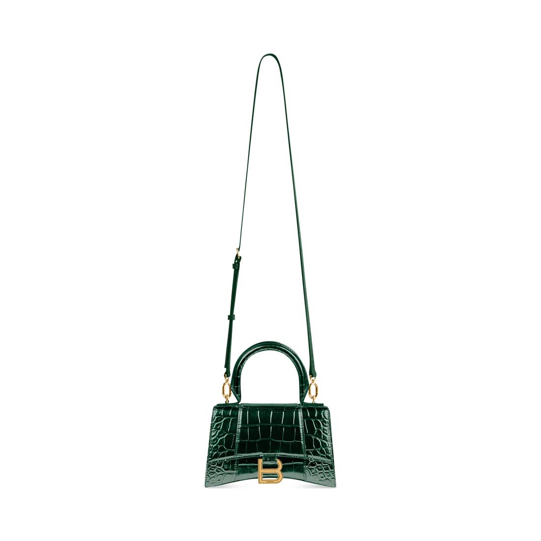 BALENCIAGA Calfskin Crocodile Embossed XS Hourglass Top Handle Bag Neon  Green 1248675
