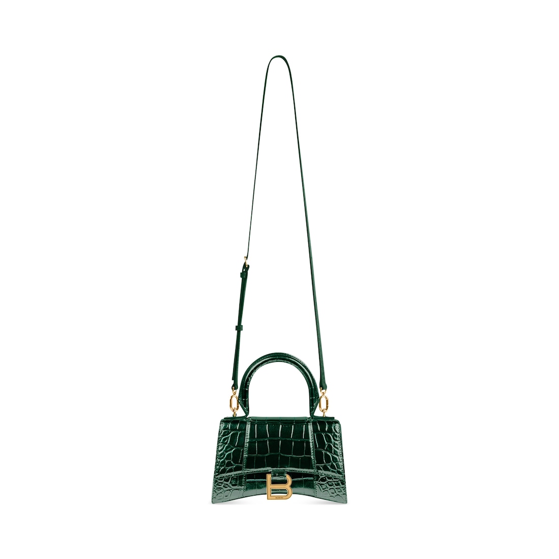 BALENCIAGA: Hourglass XS bag in crocodile print laminated leather