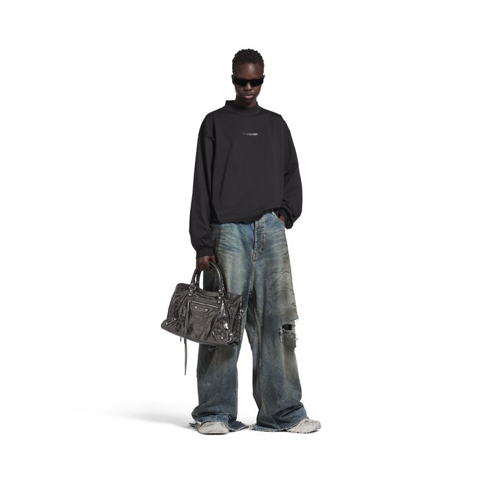 balenciaga back strass cropped long sleeve t-shirt