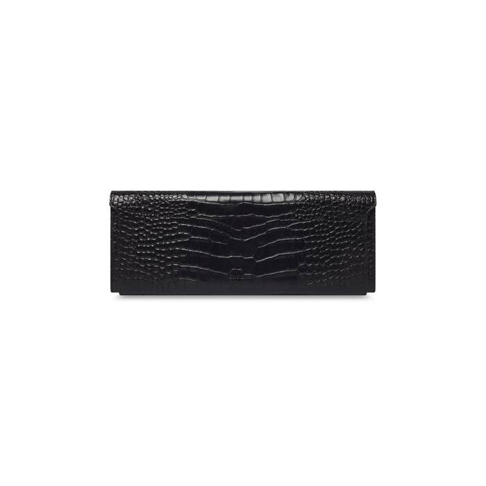 money elongate pouch with chain crocodile embossed 