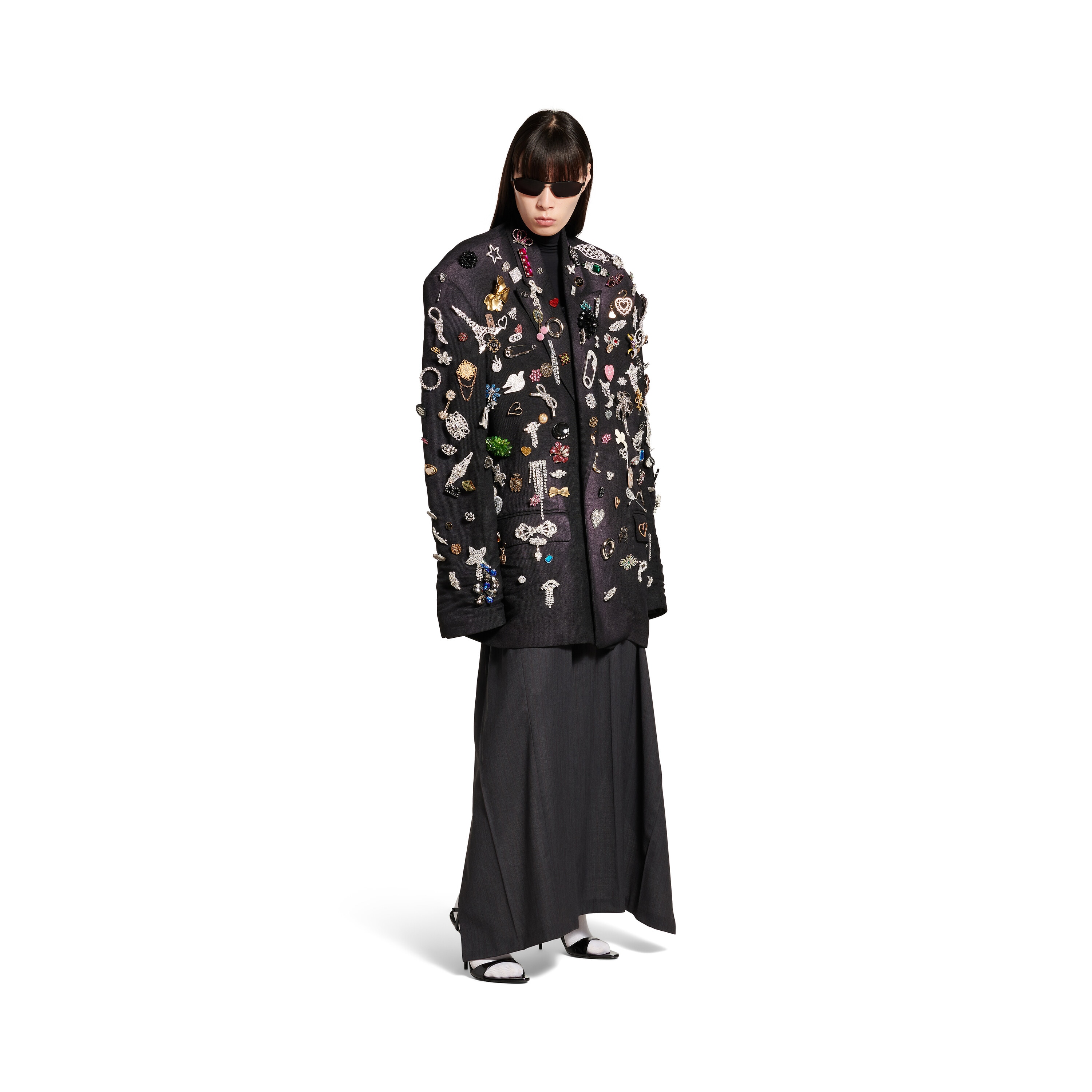 VERSACE ウールテーラードジャケット ストライプ ブラック/FW214